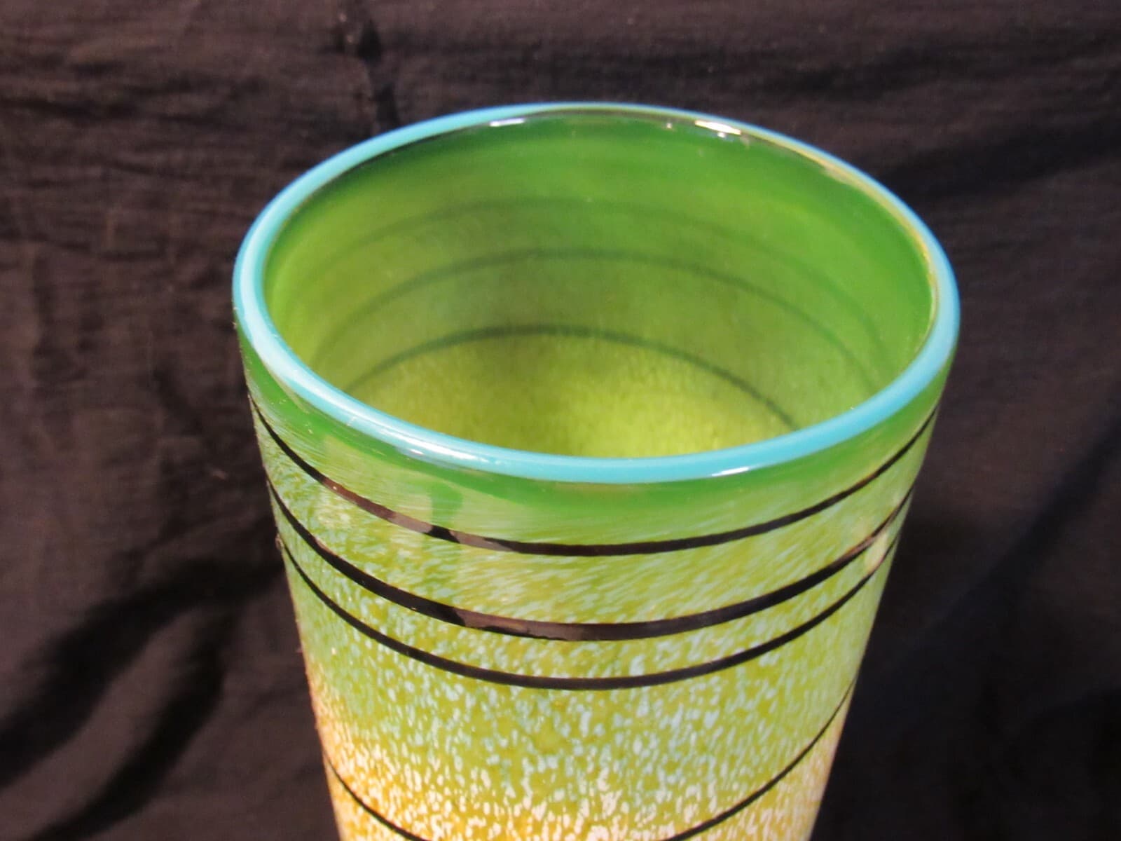 Taylor Backes Hand Blown Art Glass Cylinder Swirl Vase Green Yellow 11" U65S - Thumbnail 3