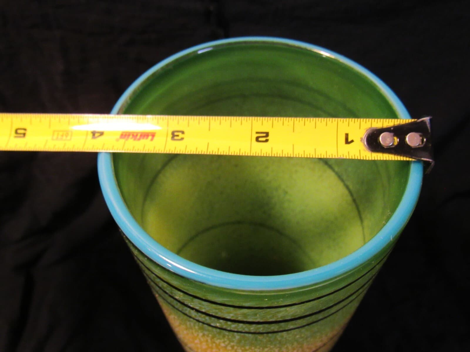 Taylor Backes Hand Blown Art Glass Cylinder Swirl Vase Green Yellow 11" U65S - Thumbnail 9