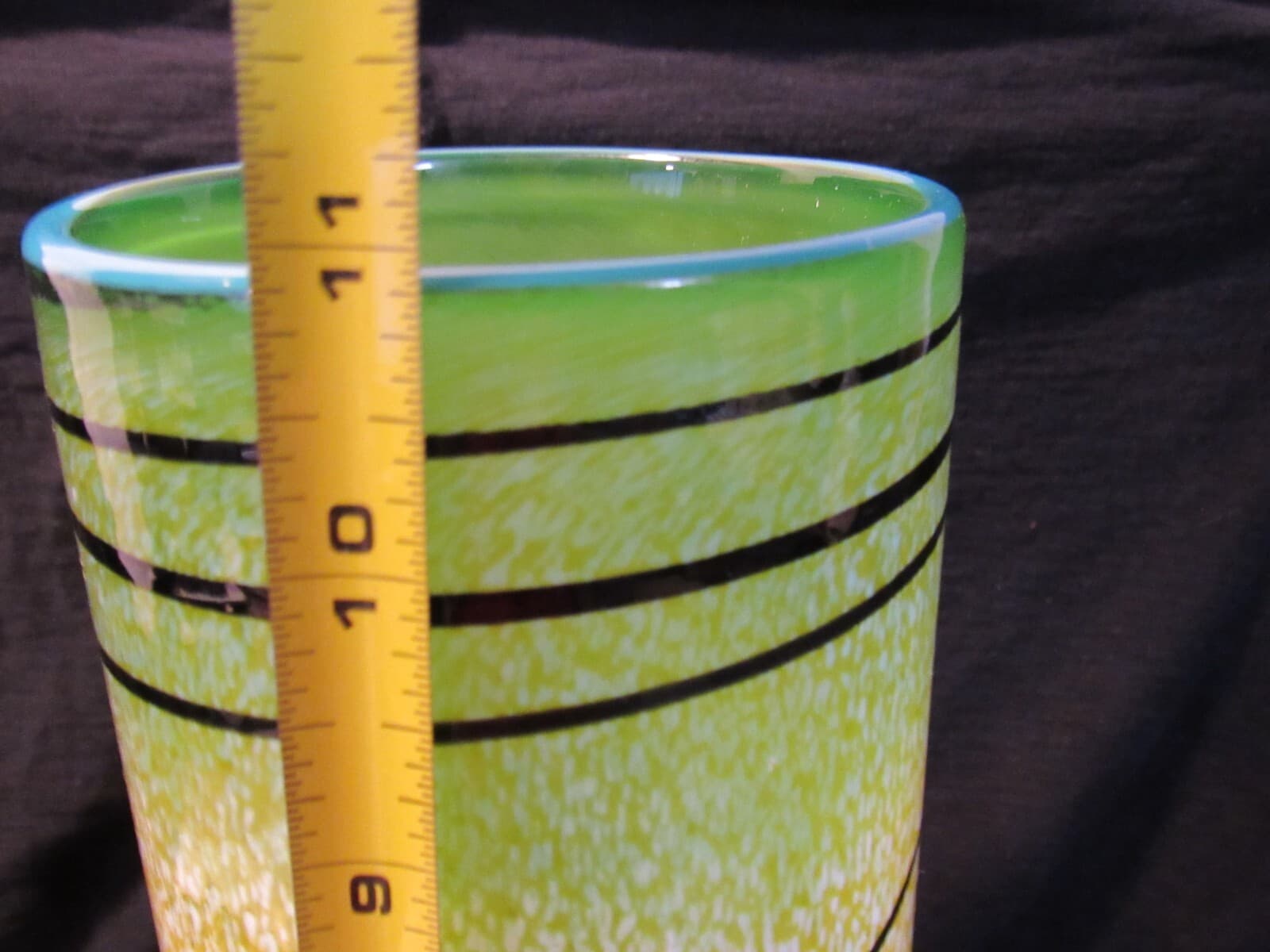 Taylor Backes Hand Blown Art Glass Cylinder Swirl Vase Green Yellow 11" U65S - Thumbnail 8