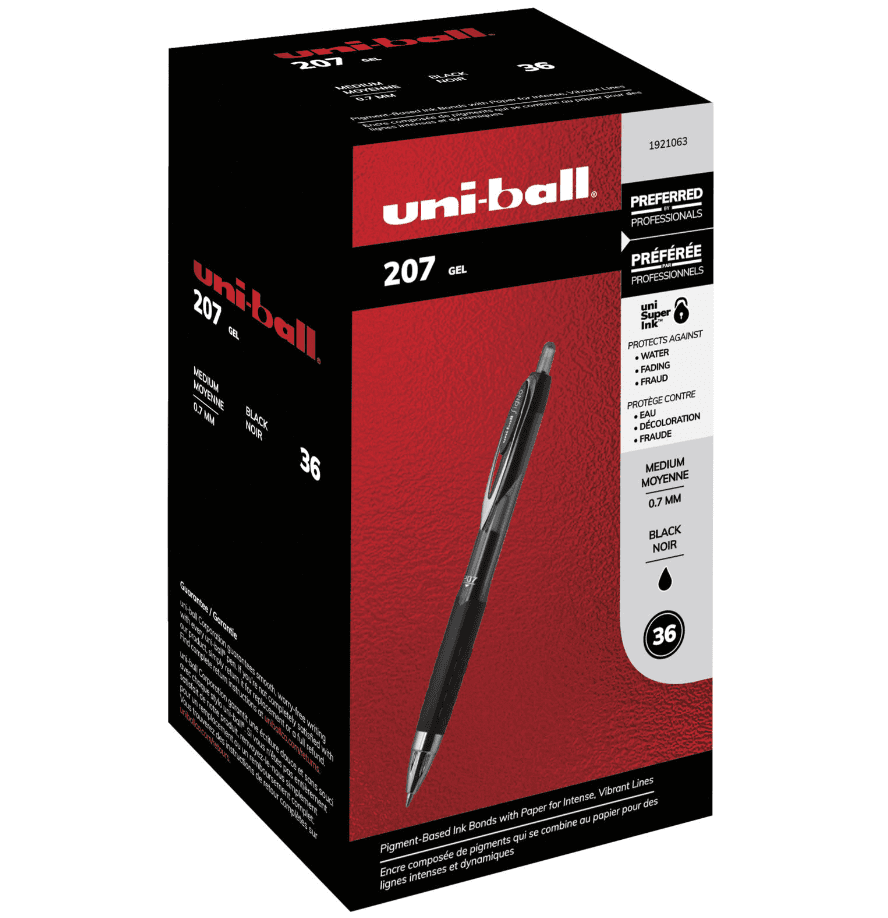 uni-ball 207 Retractable Gel Pen, 0.7 mm Medium Tip, Black, Pack of 36 C5K - Thumbnail 2
