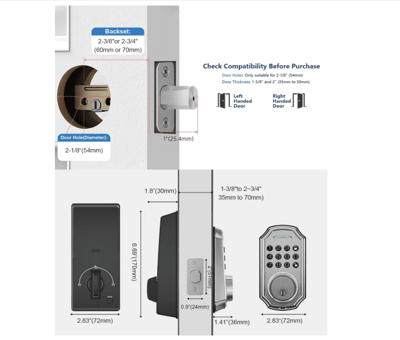 ZSZ Keyless Entry Door Lock Keypad Deadbolt,Smart Lock for Door w/ 2 Keys H91K - Thumbnail 11