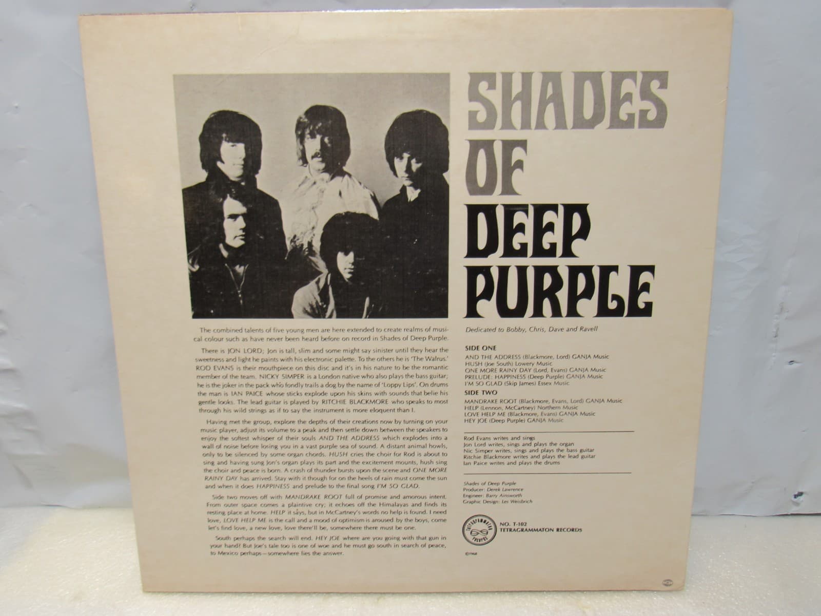 Deep Purple Shades of Deep Purple 1968 Vinyl LP Tetragrammaton T-102 (Y79JJ) - Thumbnail 2