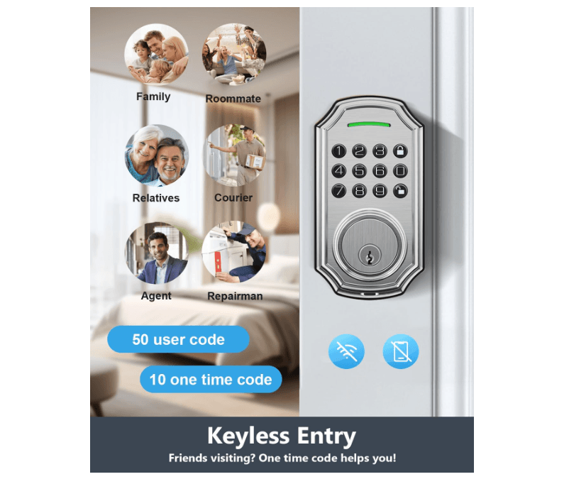 ZSZ Keyless Entry Door Lock Keypad Deadbolt,Smart Lock for Door w/ 2 Keys H91K - Thumbnail 8