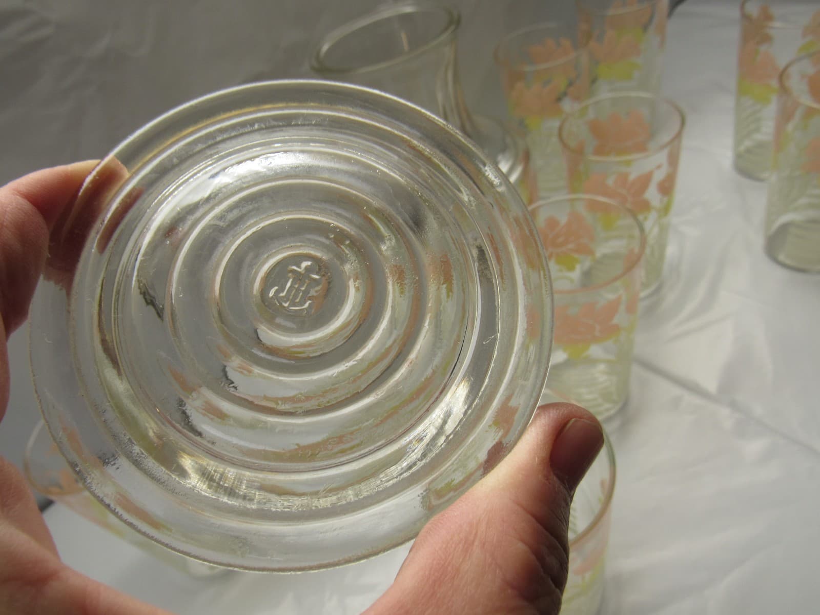 Vintage Anchor Hocking Daffodil Carafe w/Glass Lid and 10 Glasses Tumblers K47JJ - Thumbnail 12