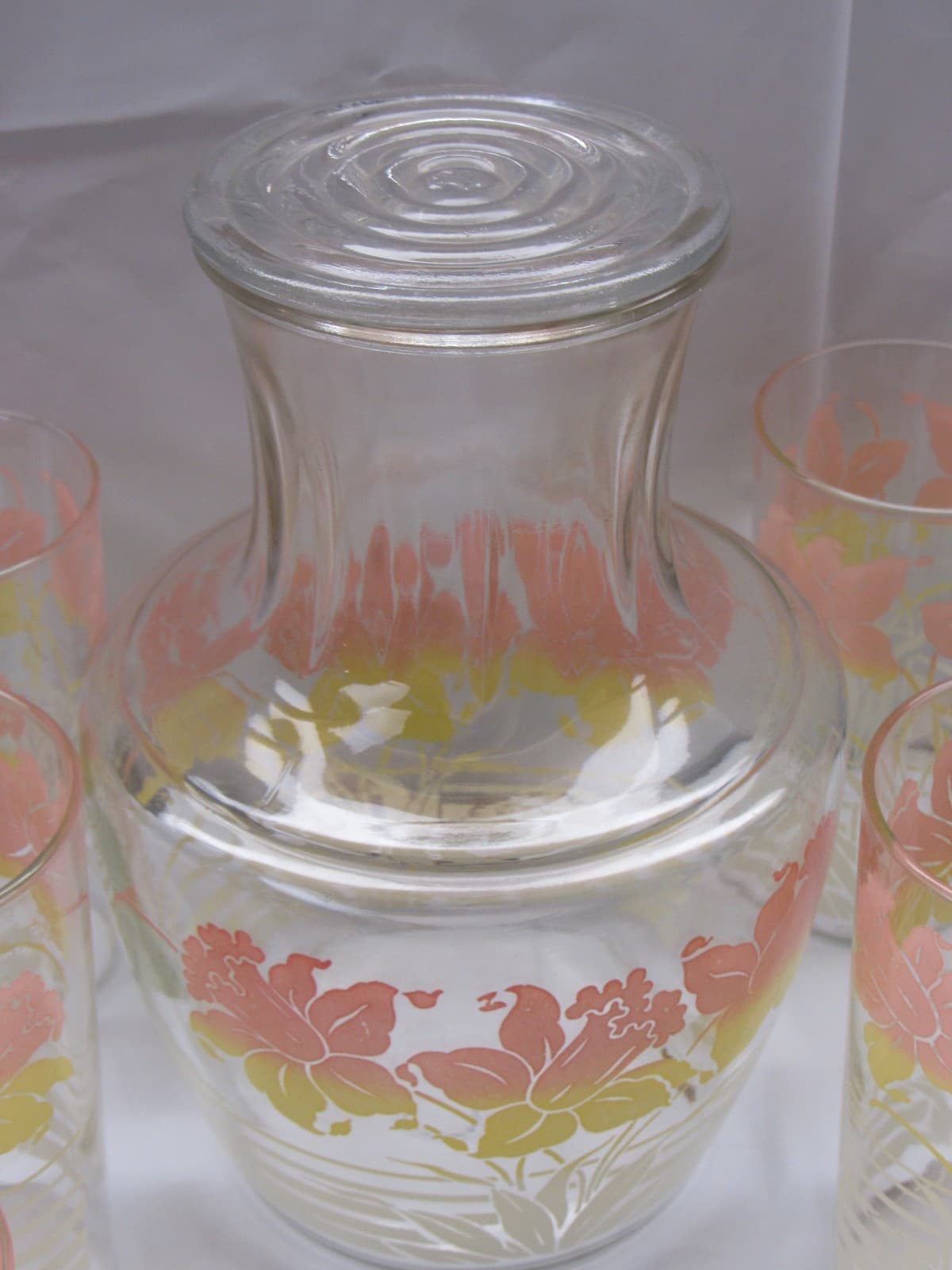 Vintage Anchor Hocking Daffodil Carafe w/Glass Lid and 10 Glasses Tumblers K47JJ - Thumbnail 5