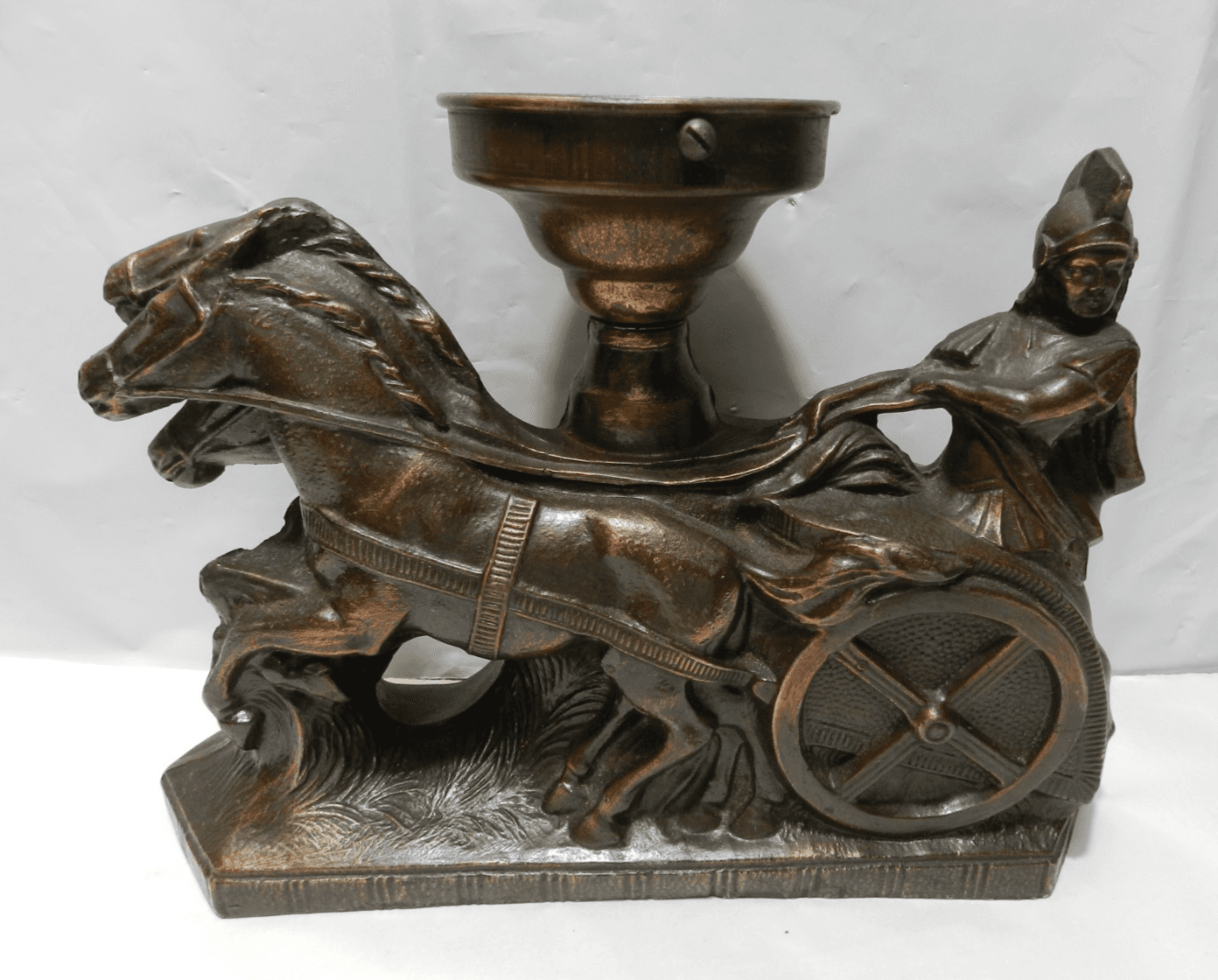 VTG Spelter Figural Roman Soldier Chariot Horses Lamp w/ Globe Not Wired (Z73S) - Thumbnail 10