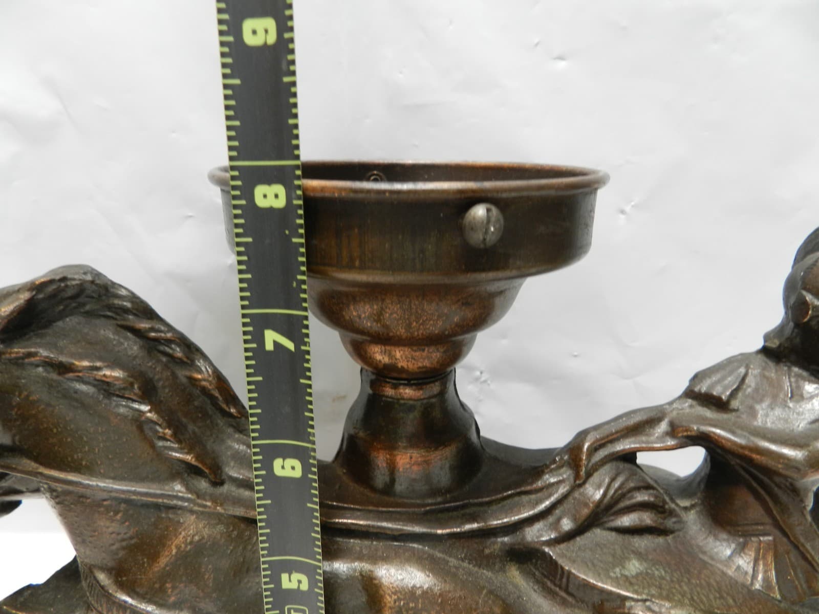 VTG Spelter Figural Roman Soldier Chariot Horses Lamp w/ Globe Not Wired (Z73S) - Thumbnail 19