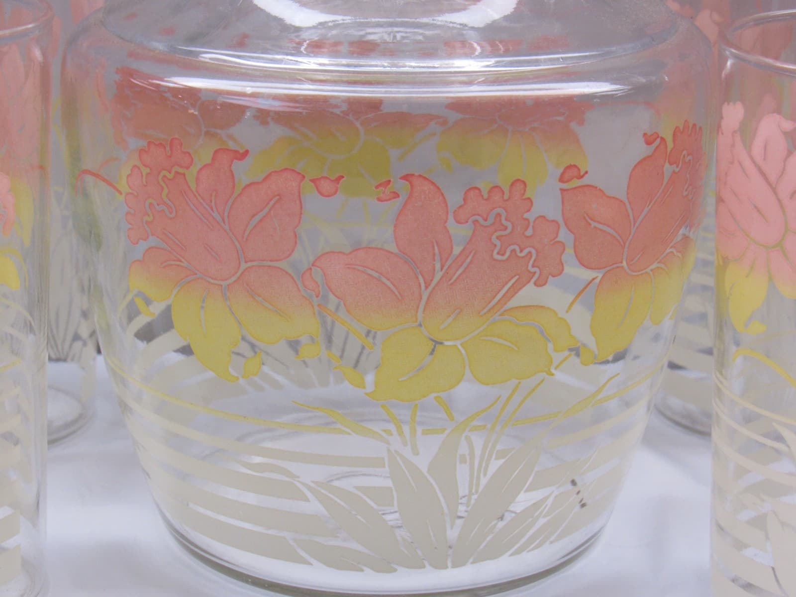 Vintage Anchor Hocking Daffodil Carafe w/Glass Lid and 10 Glasses Tumblers K47JJ - Thumbnail 2