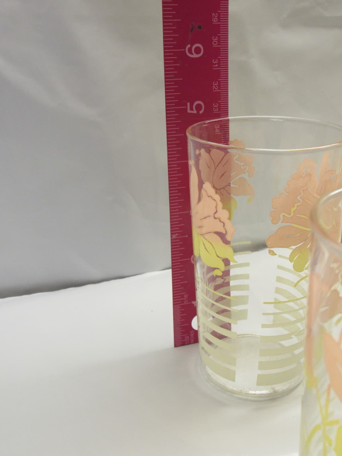 Vintage Anchor Hocking Daffodil Carafe w/Glass Lid and 10 Glasses Tumblers K47JJ - Thumbnail 8