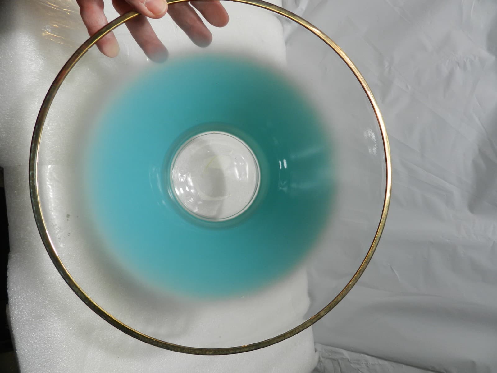 Vintage MCM Blendo Frosted Aqua Chip / Punch / Serving Bowl West Virginia F19J - Thumbnail 3