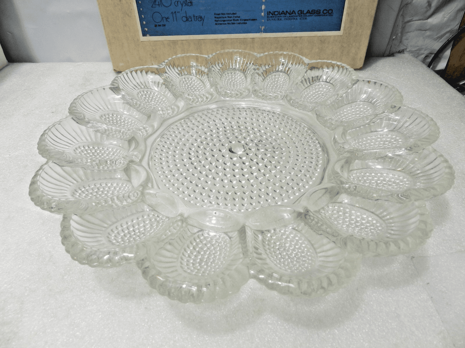 VTG Indiana Glass Deviled Egg Relish Tray 2410 Crystal 11" Diameter w Box L38J - Thumbnail 2