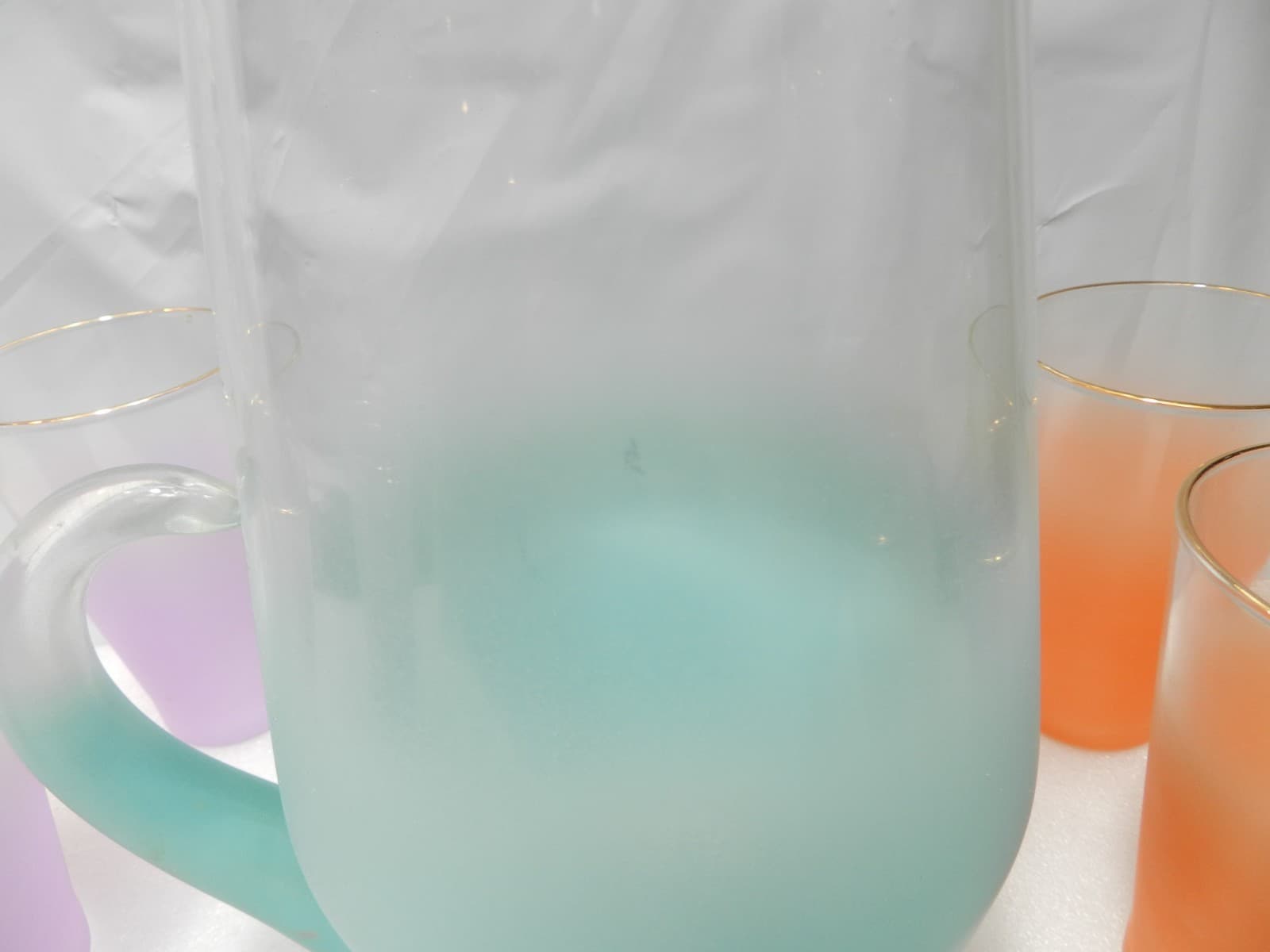Vintage Blendo Frosted Pitcher & Tumbler Set West Virginia Glass MCM F18J - Thumbnail 5