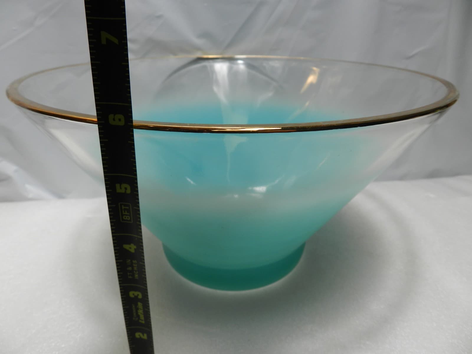Vintage MCM Blendo Frosted Aqua Chip / Punch / Serving Bowl West Virginia F19J - Thumbnail 5
