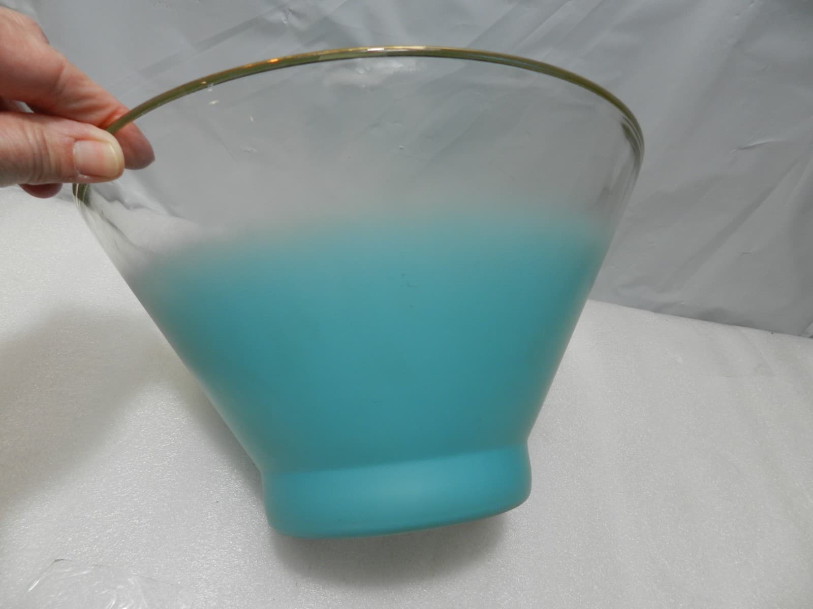 Vintage MCM Blendo Frosted Aqua Chip / Punch / Serving Bowl West Virginia F19J - Thumbnail 2
