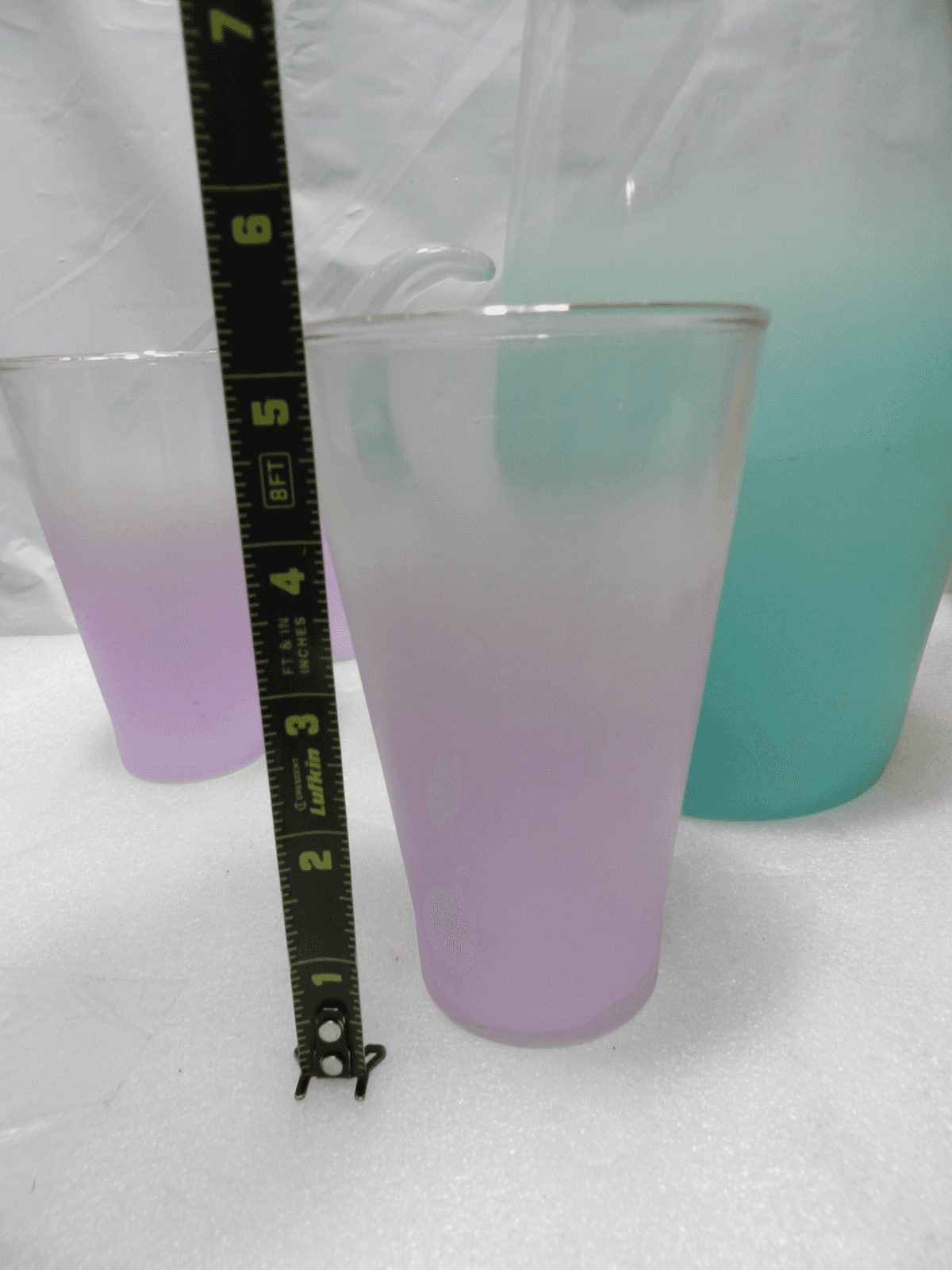 Vintage Blendo Frosted Pitcher & Tumbler Set West Virginia Glass MCM F18J - Thumbnail 8