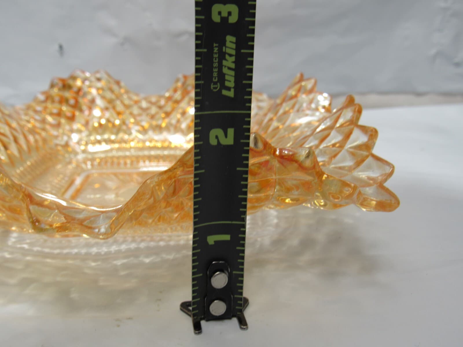 Amber Diamond Point Pattern Ruffled Edge Indiana Pressed Glass Candy Dish (O34M) - Thumbnail 7