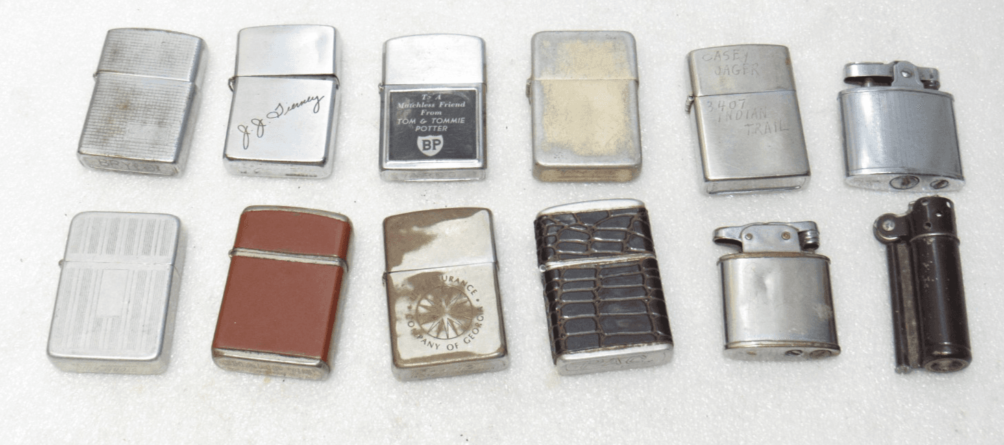 Vintage Metal Flip Top Lighter Lot Zippo Warco STorm King Bryco (C86JJ)