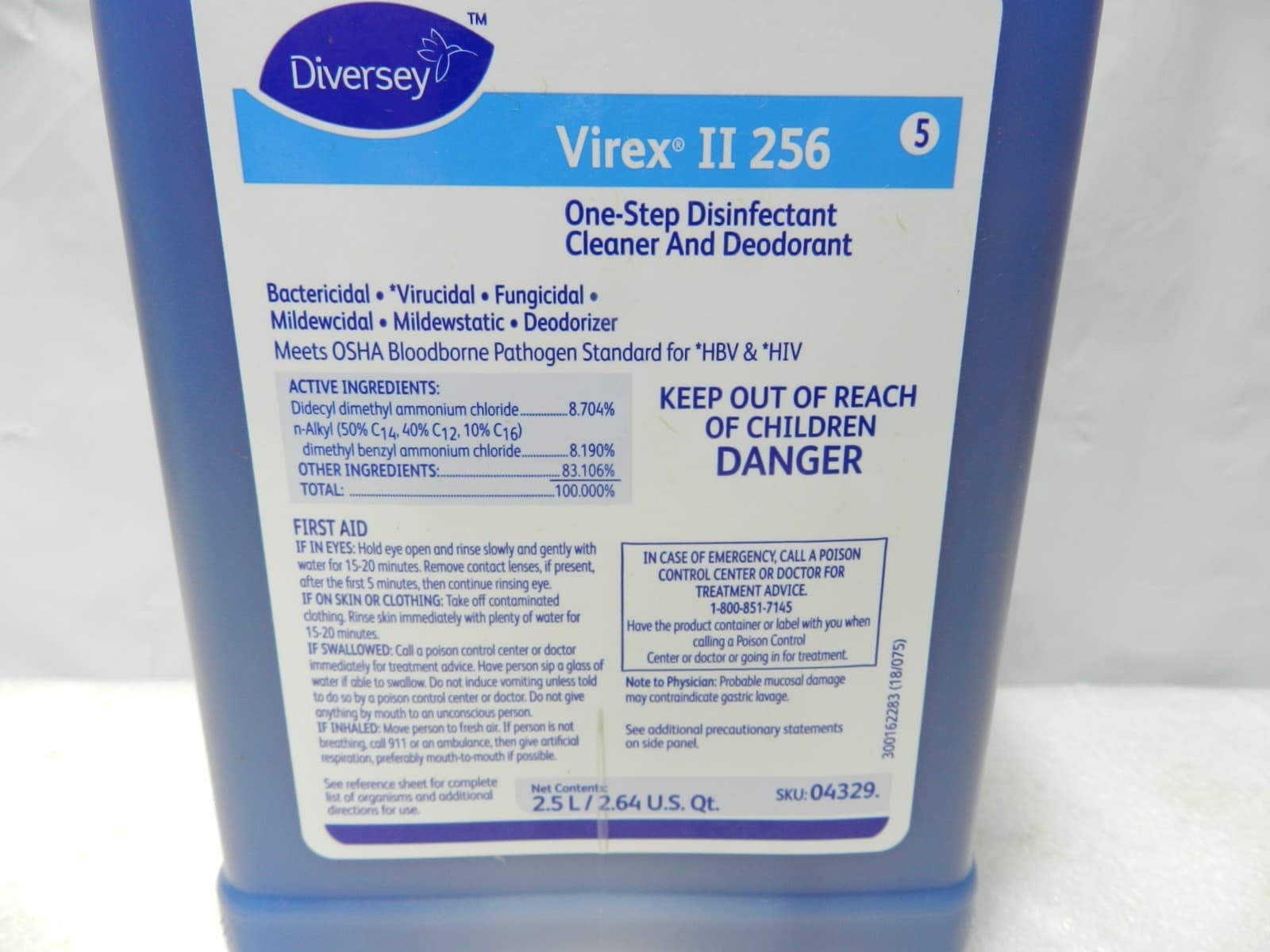 Diversey Virex II 256 One Step Disinfectant Cleaner 2.5L (EXP 4/28) G70K - Thumbnail 2