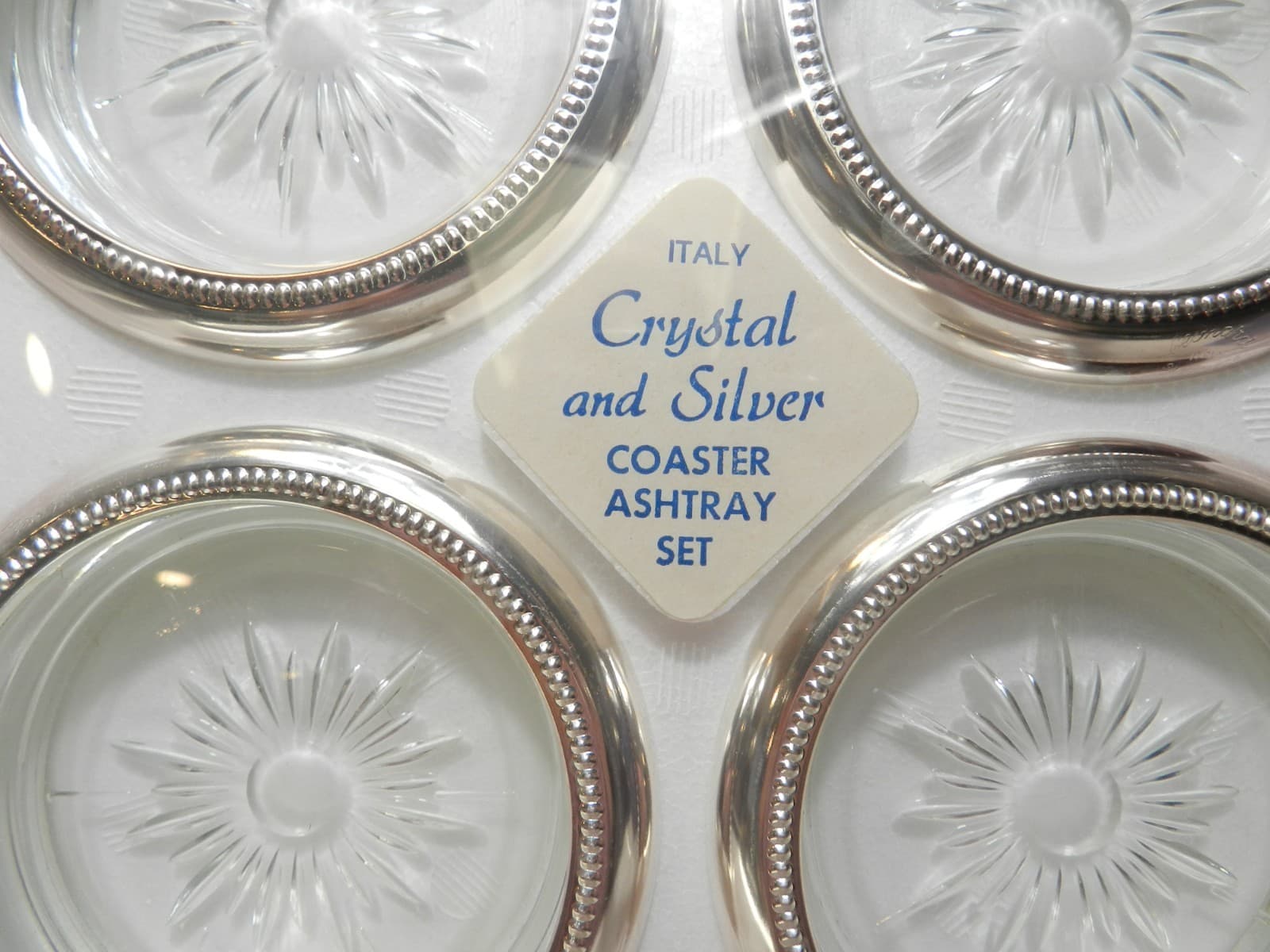 Vintage Leonord Crystal & Silver Coaster Ashtray Set Factory Sealed (G67J - Thumbnail 2