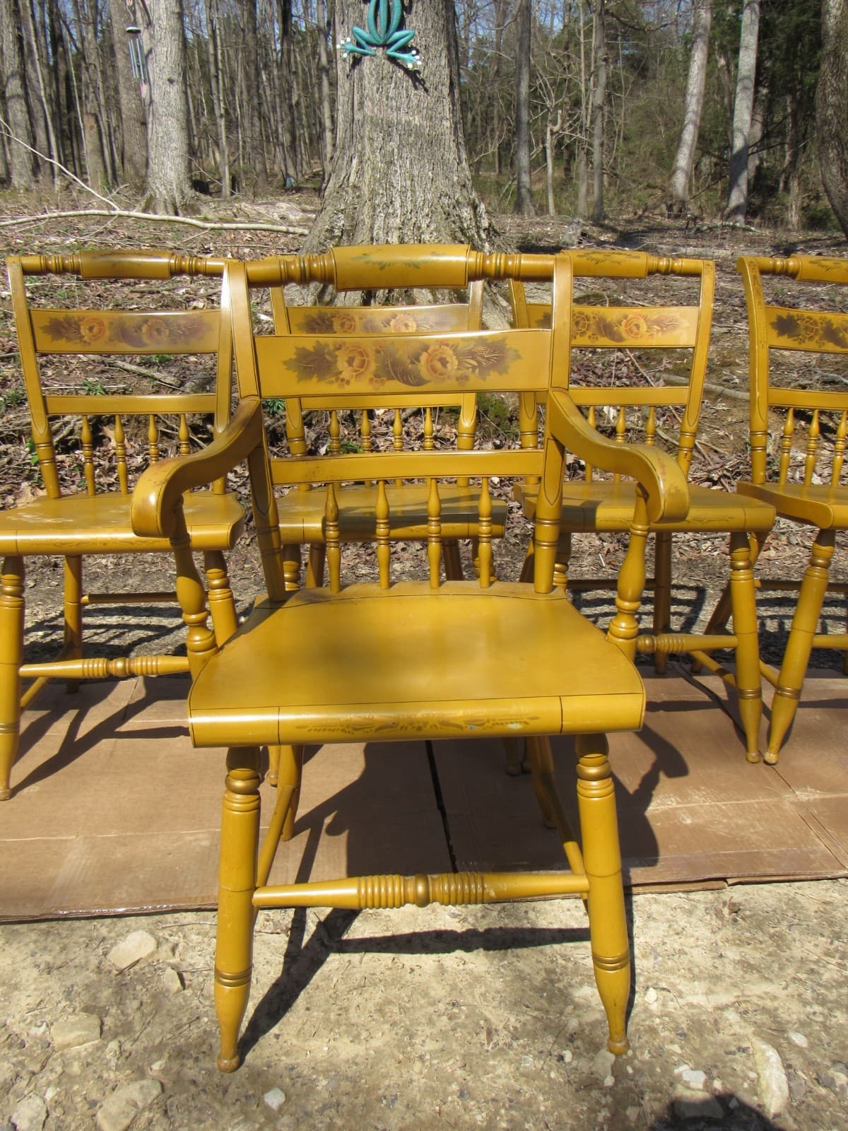 Set of 6 Vintage L. Hitchcock Stenciled Farmhouse Harvest Dining Chairs (K) - Thumbnail 2