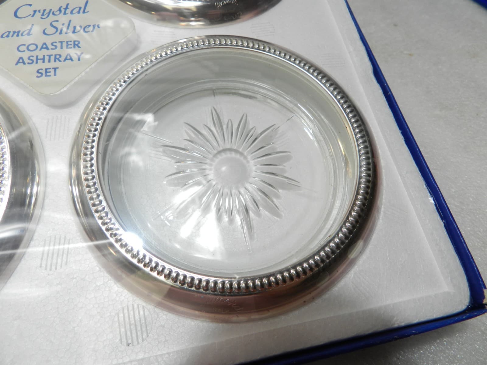 Vintage Leonord Crystal & Silver Coaster Ashtray Set Factory Sealed (G67J - Thumbnail 5
