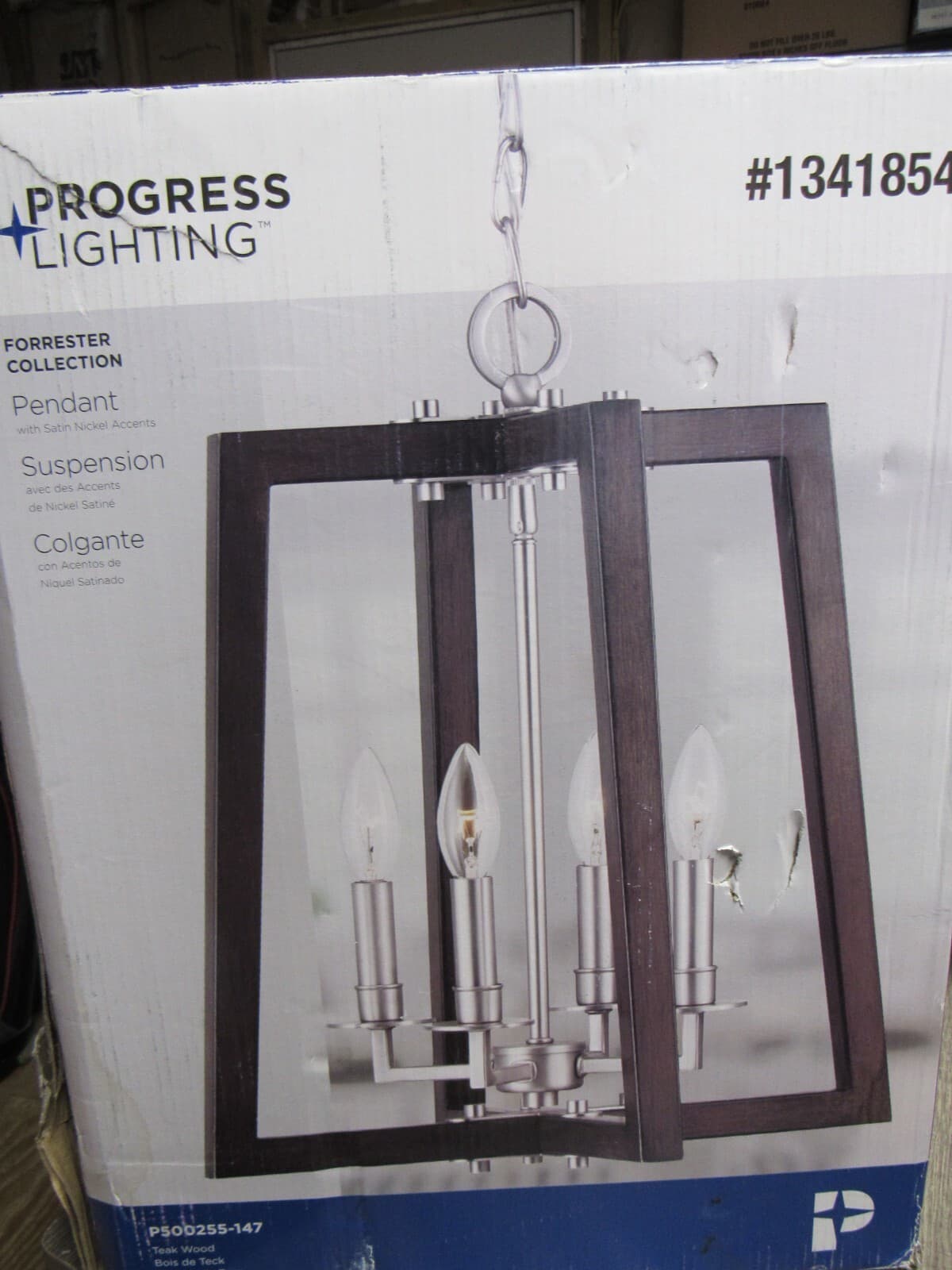 PROGRESS LIGHTING Forrester Teak Wood /Satin Nickel Lantern Pendant Light (Q54K) - Thumbnail 12