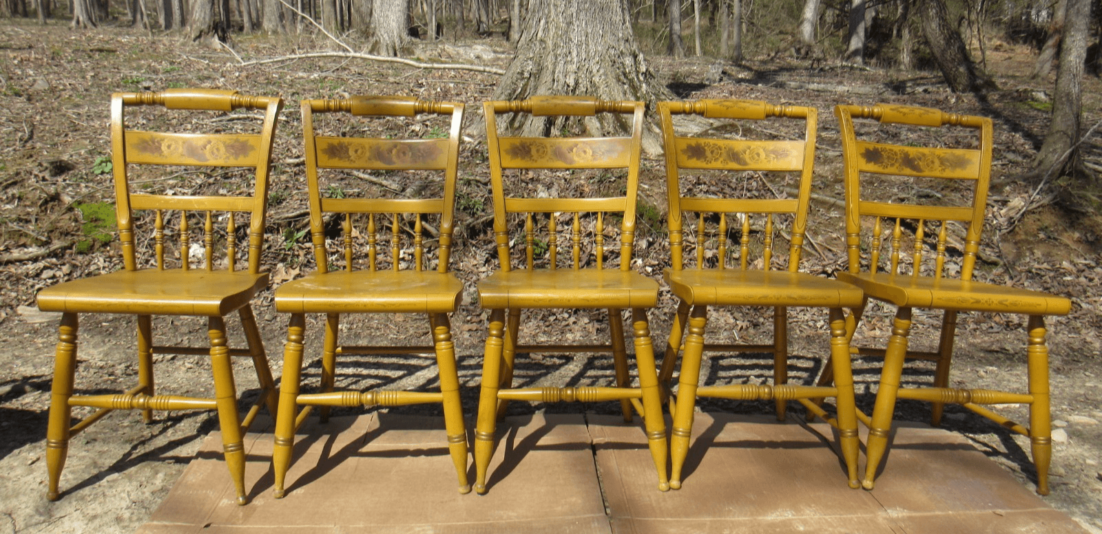 Set of 6 Vintage L. Hitchcock Stenciled Farmhouse Harvest Dining Chairs (K) - Thumbnail 4
