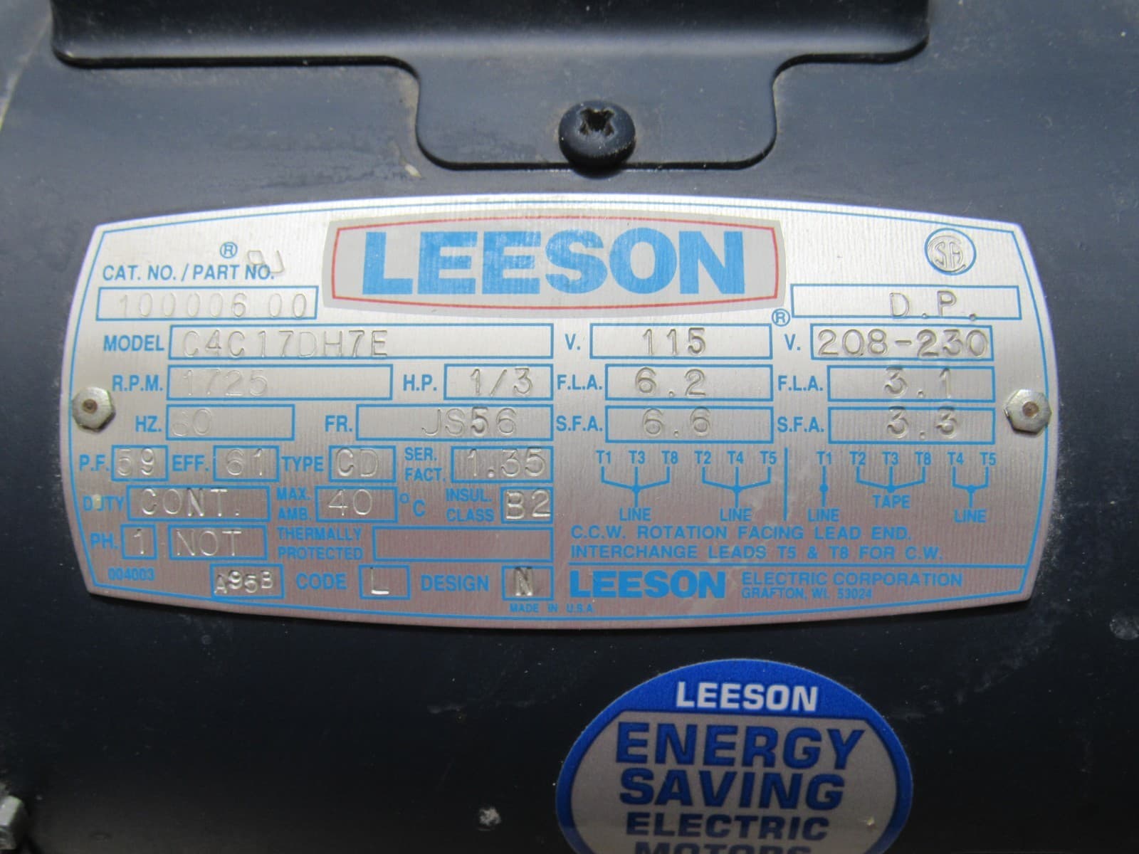 Buffalo Dental 61790A Wet Model Trimmer Leeson 100006.00 1/3hp 1725rpm Motor B71 - Thumbnail 2