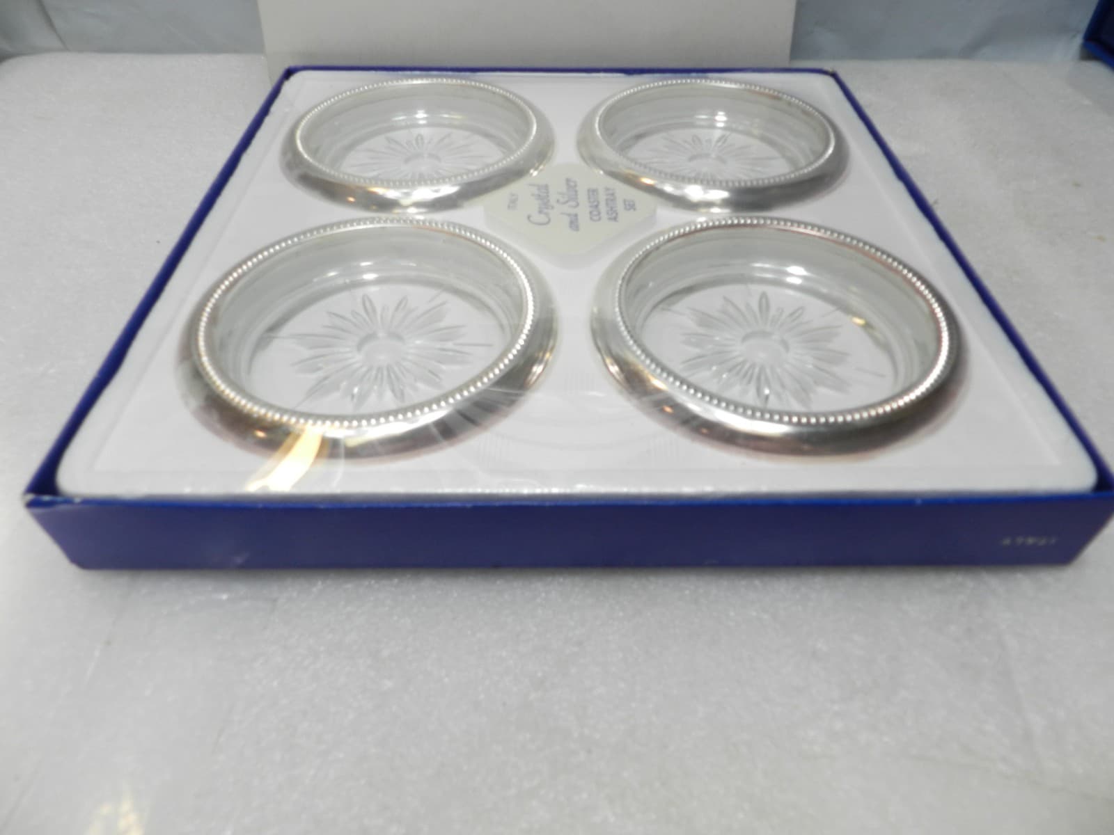 Vintage Leonord Crystal & Silver Coaster Ashtray Set Factory Sealed (G67J - Thumbnail 3