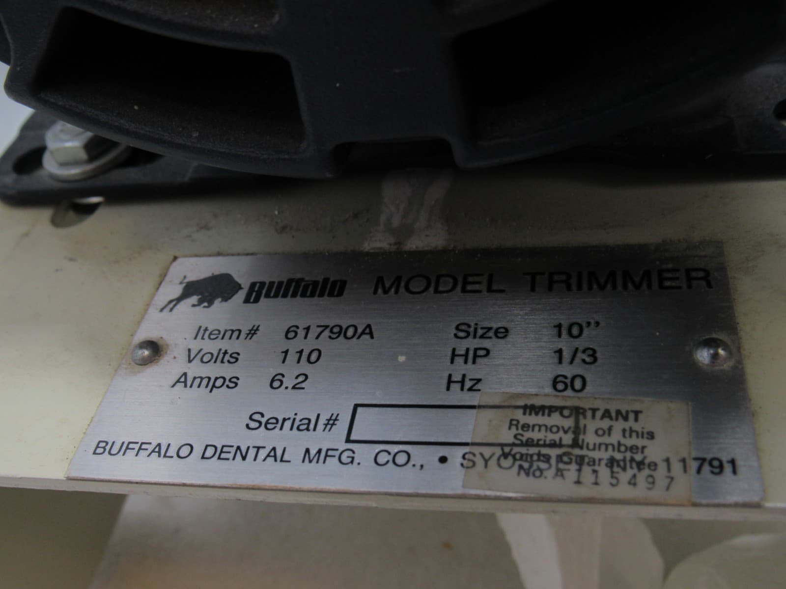 Buffalo Dental 61790A Wet Model Trimmer Leeson 100006.00 1/3hp 1725rpm Motor B71 - Thumbnail 3