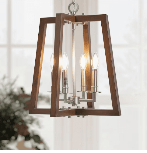 PROGRESS LIGHTING Forrester Teak Wood /Satin Nickel Lantern Pendant Light (Q54K) - Thumbnail 5