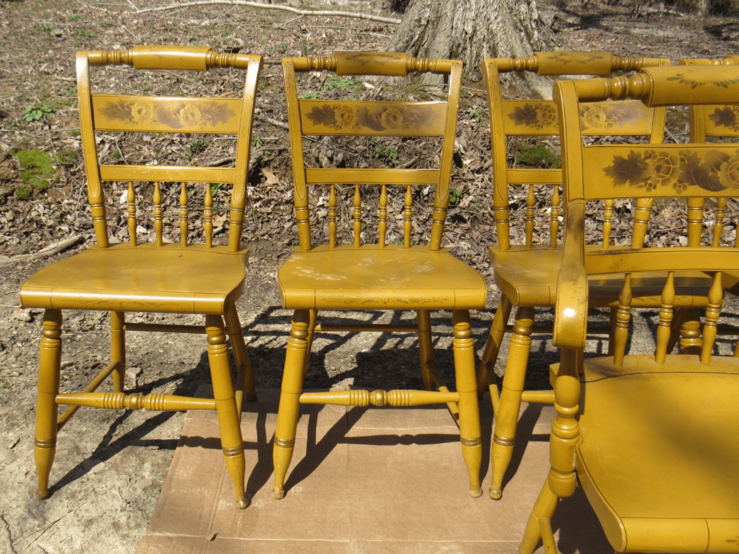 Set of 6 Vintage L. Hitchcock Stenciled Farmhouse Harvest Dining Chairs (K) - Thumbnail 3