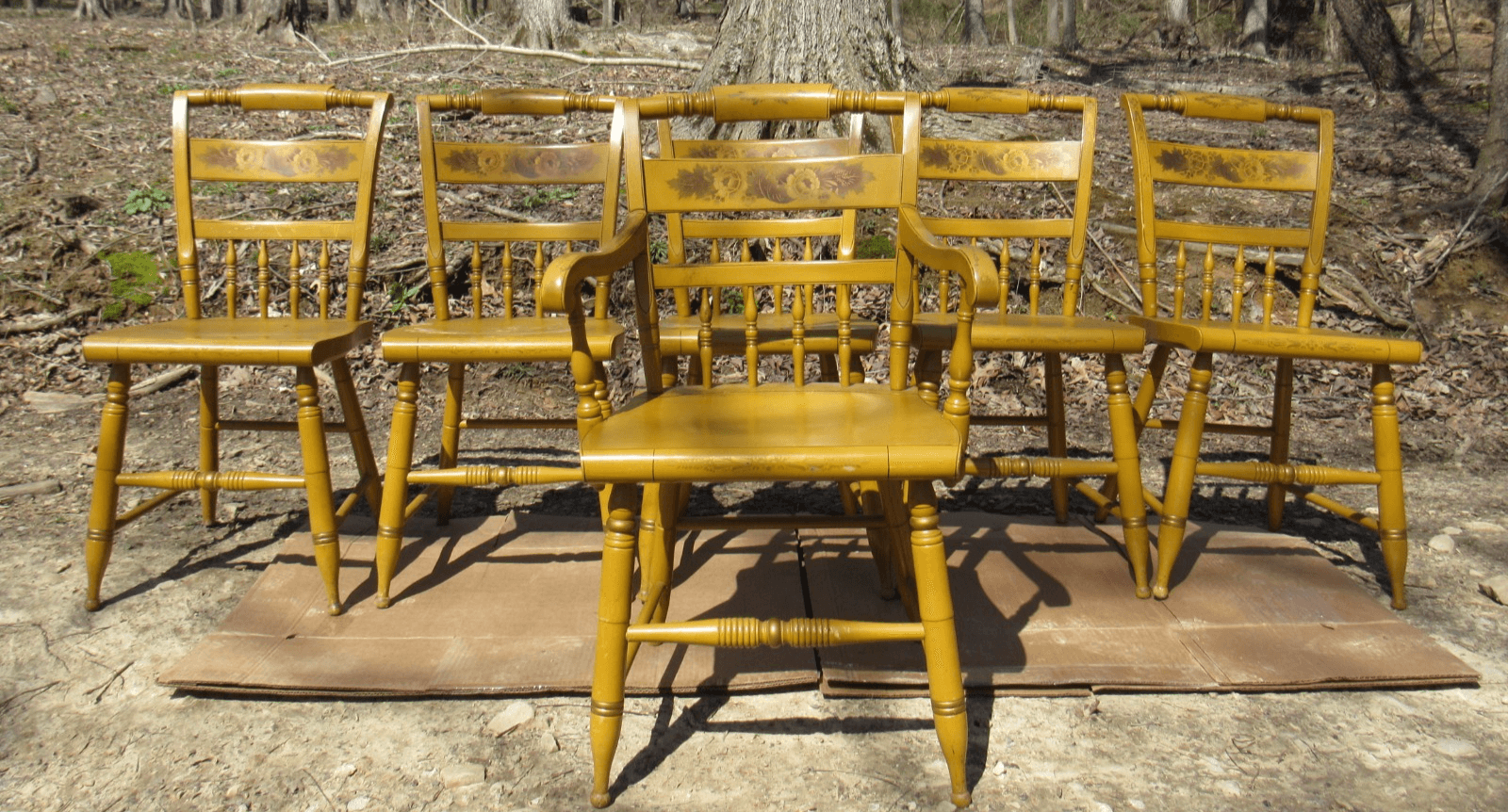 Set of 6 Vintage L. Hitchcock Stenciled Farmhouse Harvest Dining Chairs (K)