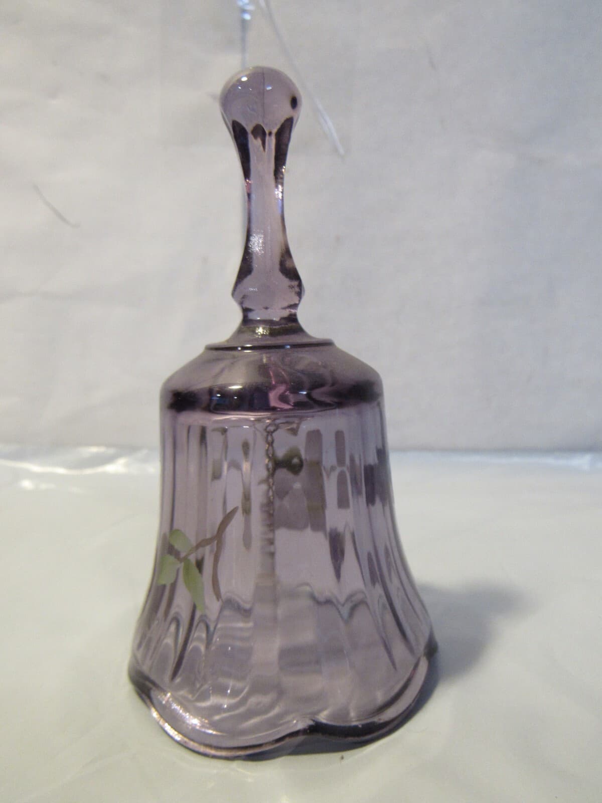 Fenton Glass Purple Bell Hand Painted Flowers Label Signed C Riggs Z57M - Thumbnail 3