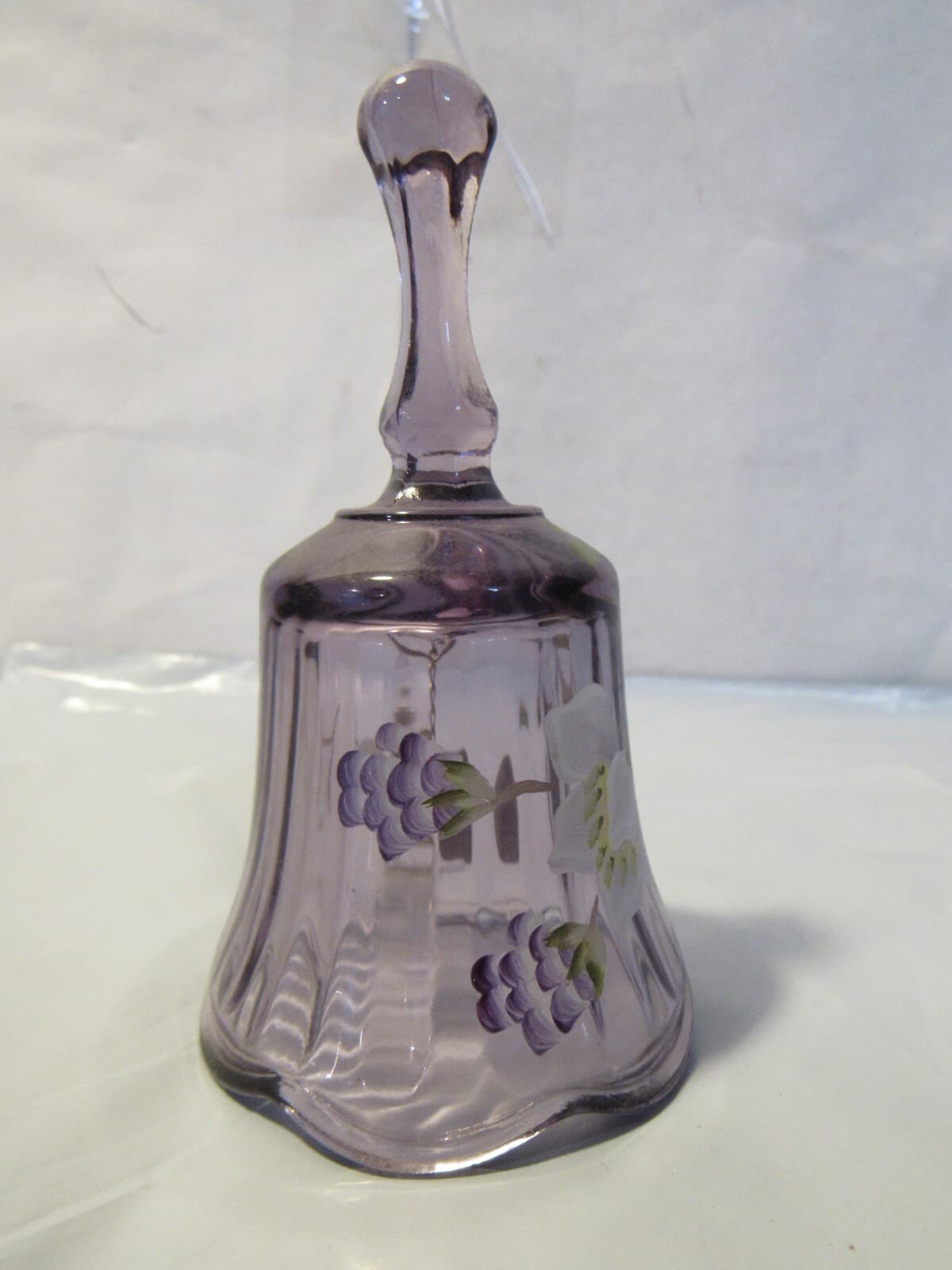 Fenton Glass Purple Bell Hand Painted Flowers Label Signed C Riggs Z57M - Thumbnail 4