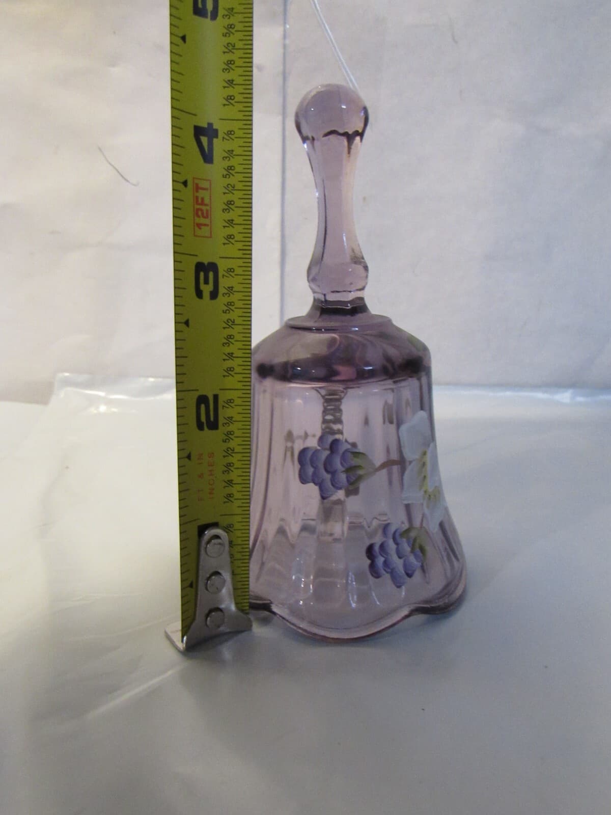 Fenton Glass Purple Bell Hand Painted Flowers Label Signed C Riggs Z57M - Thumbnail 5