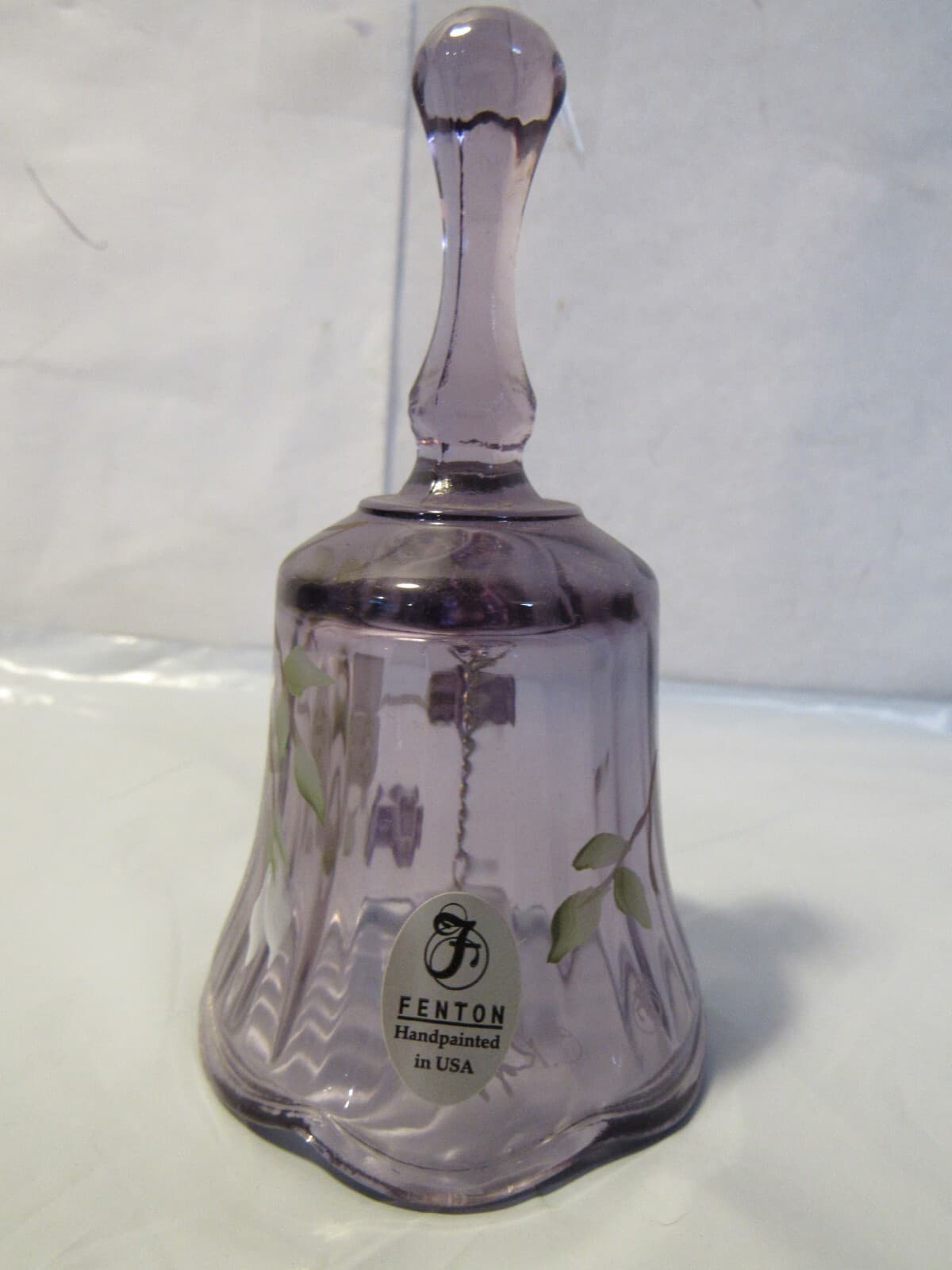 Fenton Glass Purple Bell Hand Painted Flowers Label Signed C Riggs Z57M - Thumbnail 2