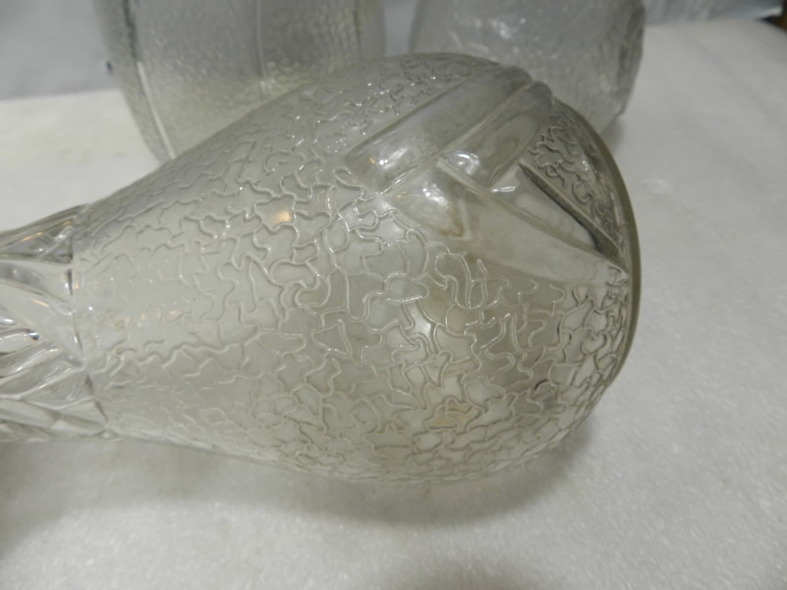 3 Vintage Whitehouse Vinegar Bottle Crackle Glass & Flower 1960s glass (C95J) - Thumbnail 3