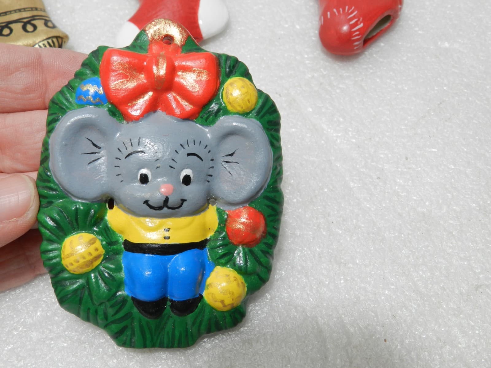 Vintage Mouse/Santa Ceramic Christmas Tree Ornaments Hand Painted 83 - 86 (Y83M - Thumbnail 5