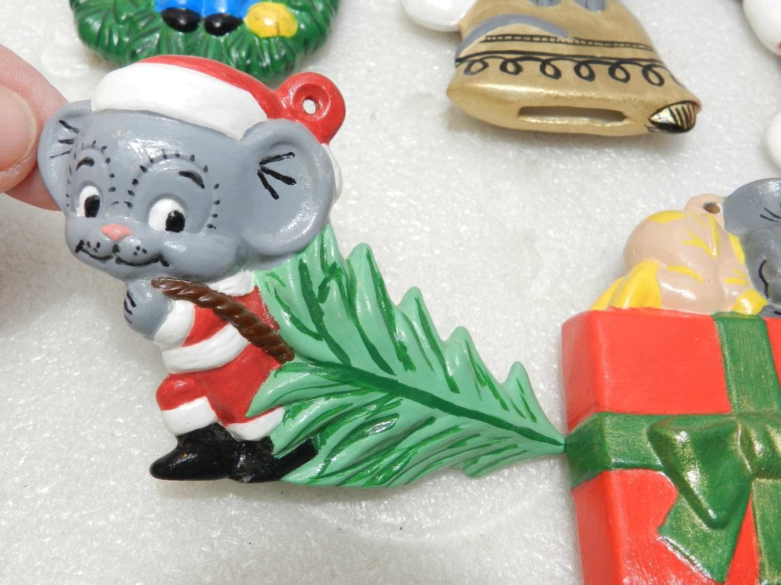 Vintage Mouse/Santa Ceramic Christmas Tree Ornaments Hand Painted 83 - 86 (Y83M - Thumbnail 2
