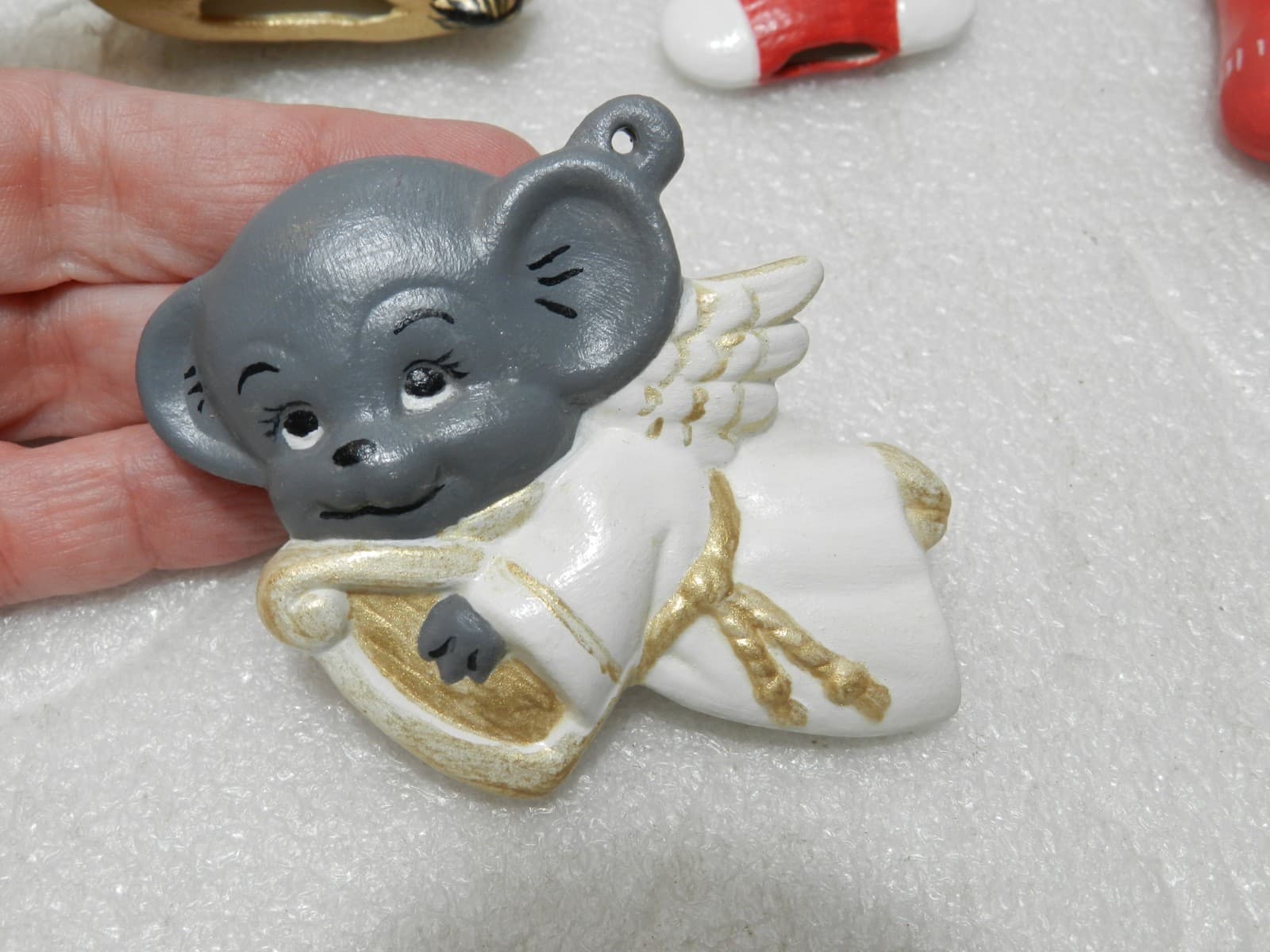 Vintage Mouse/Santa Ceramic Christmas Tree Ornaments Hand Painted 83 - 86 (Y83M - Thumbnail 4