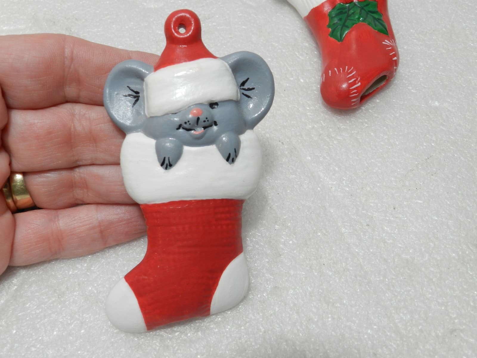 Vintage Mouse/Santa Ceramic Christmas Tree Ornaments Hand Painted 83 - 86 (Y83M - Thumbnail 7