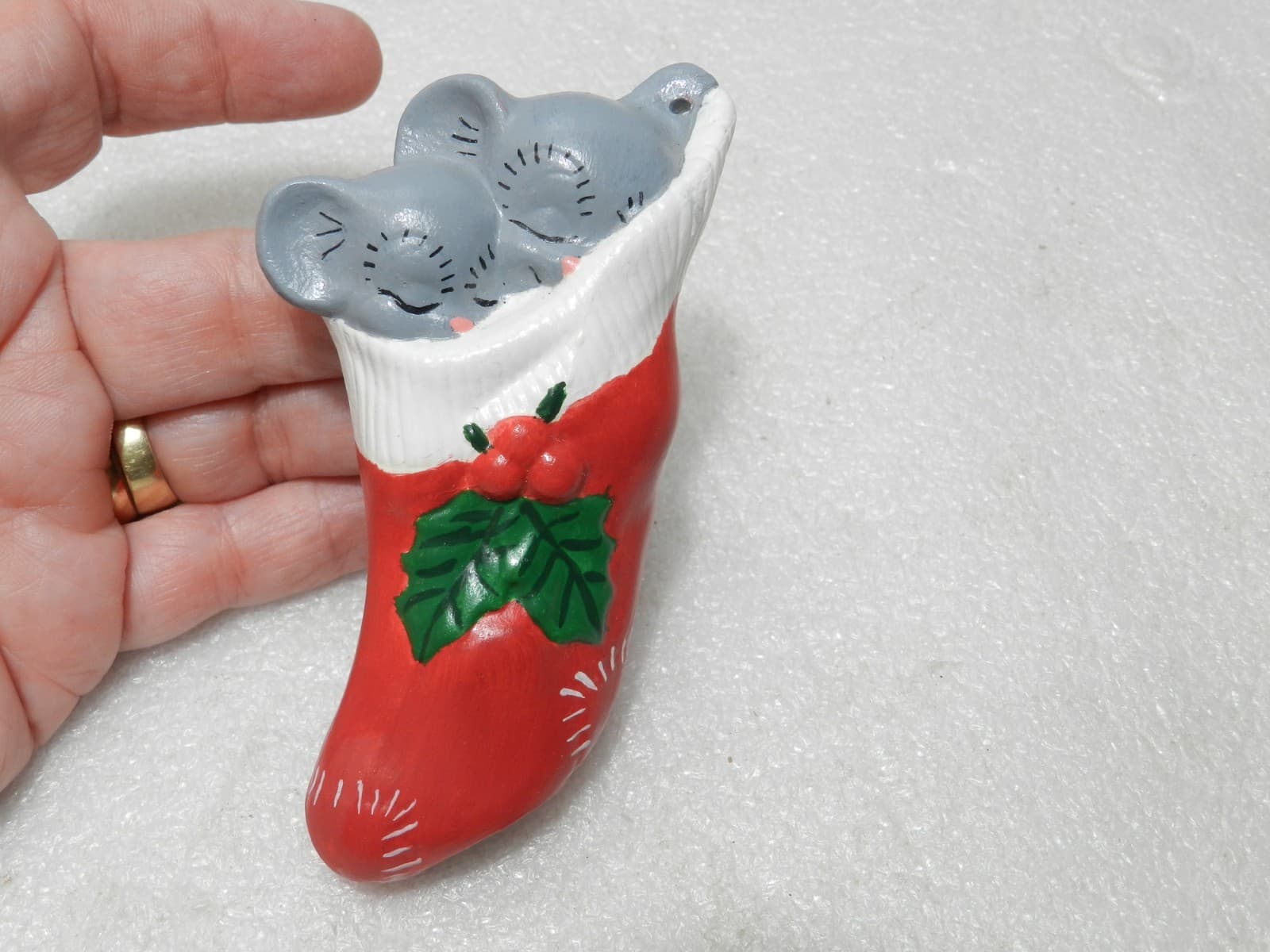 Vintage Mouse/Santa Ceramic Christmas Tree Ornaments Hand Painted 83 - 86 (Y83M - Thumbnail 8