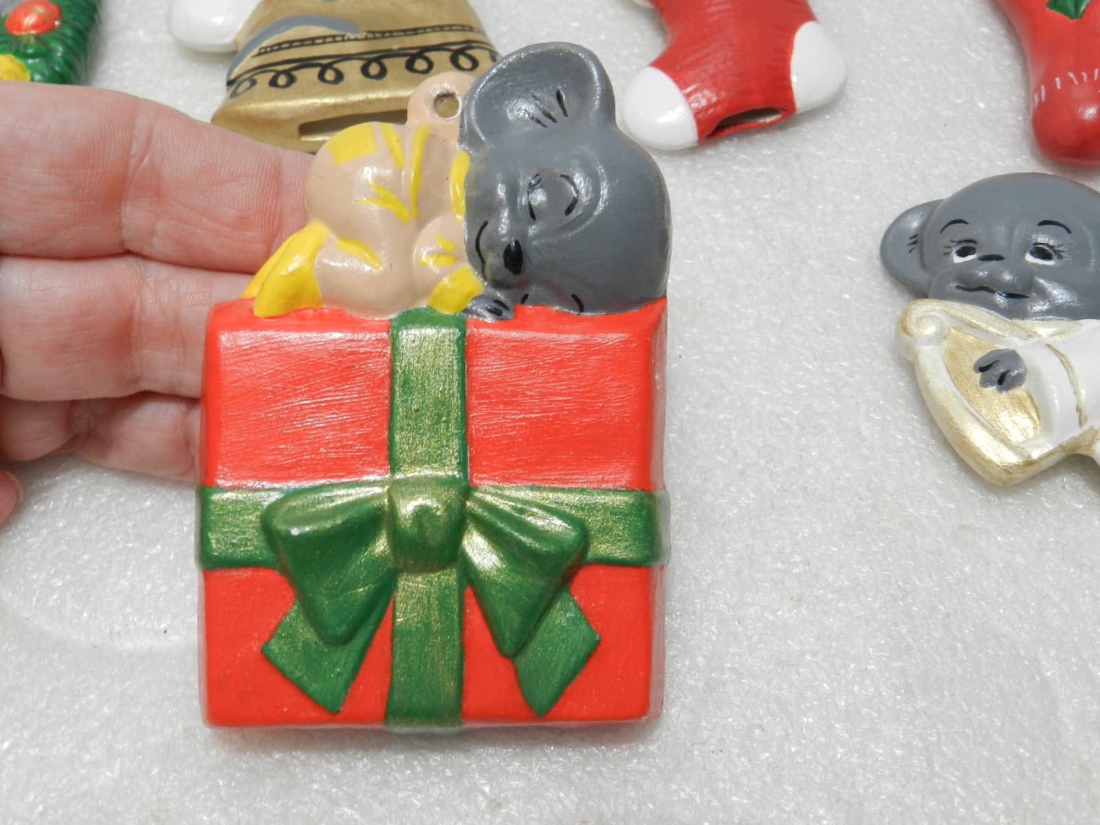 Vintage Mouse/Santa Ceramic Christmas Tree Ornaments Hand Painted 83 - 86 (Y83M - Thumbnail 3
