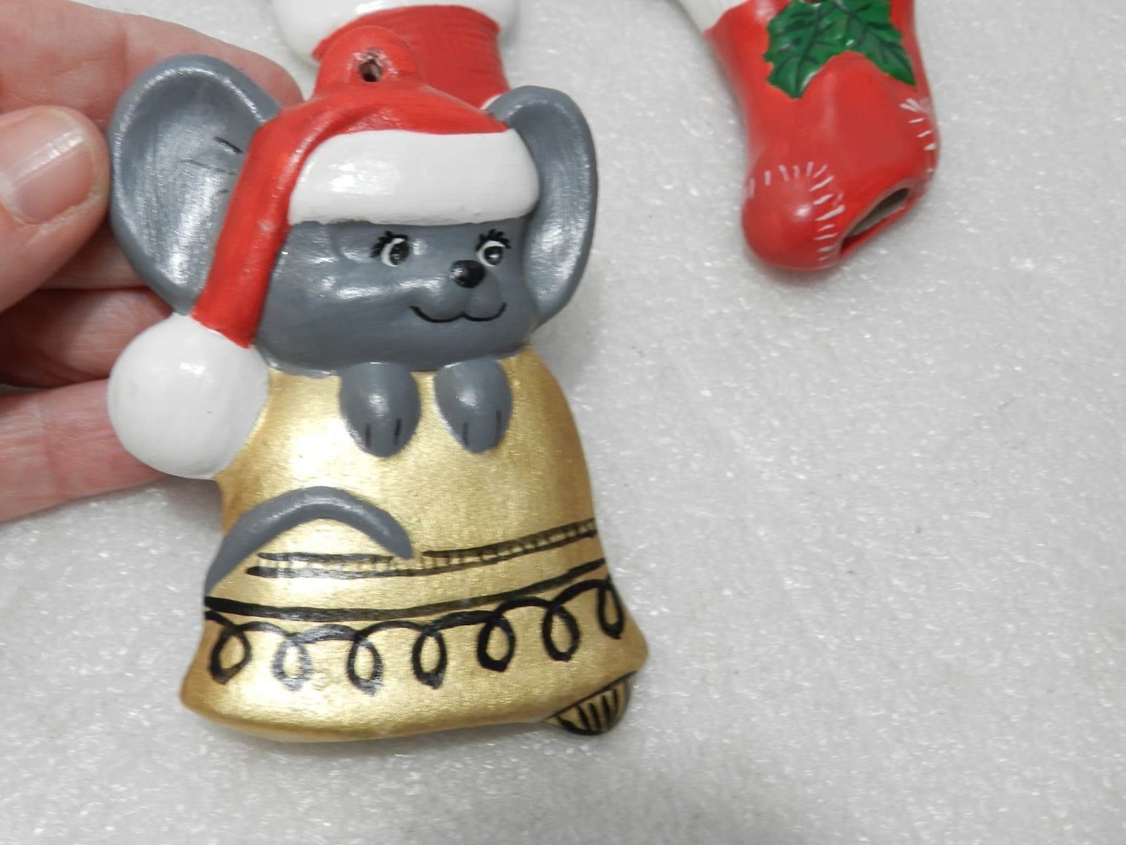 Vintage Mouse/Santa Ceramic Christmas Tree Ornaments Hand Painted 83 - 86 (Y83M - Thumbnail 6