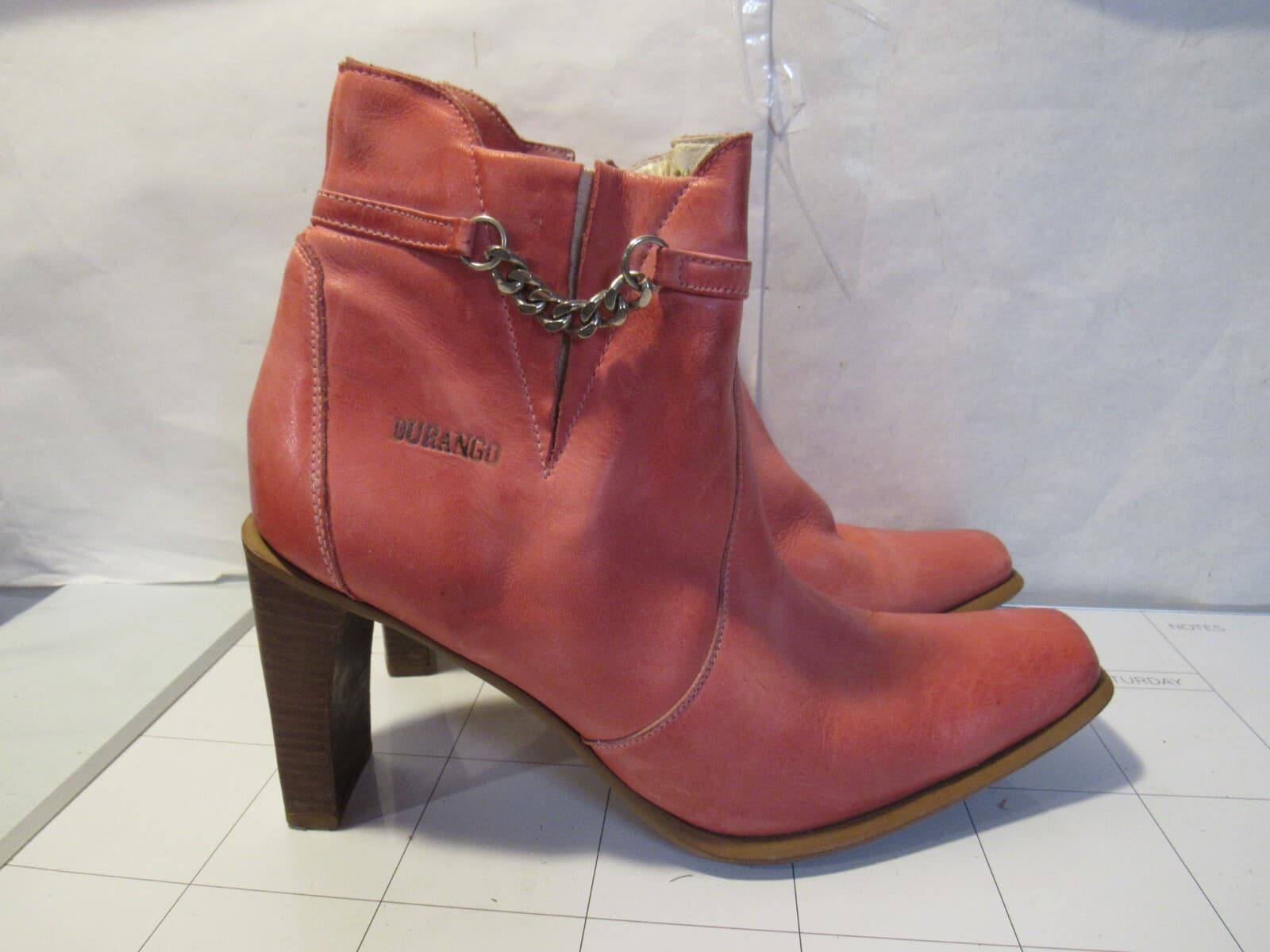 Durango Ankle Heel Boots Pink Leather Booties Size 10 M C50M