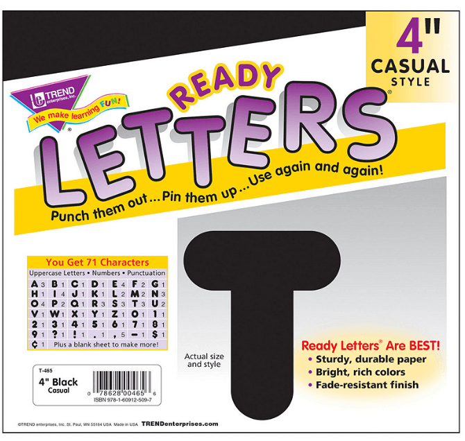 TREND® Ready Letters Casual Combo Set, Black, 4"h, 71 PC Set (K86J)