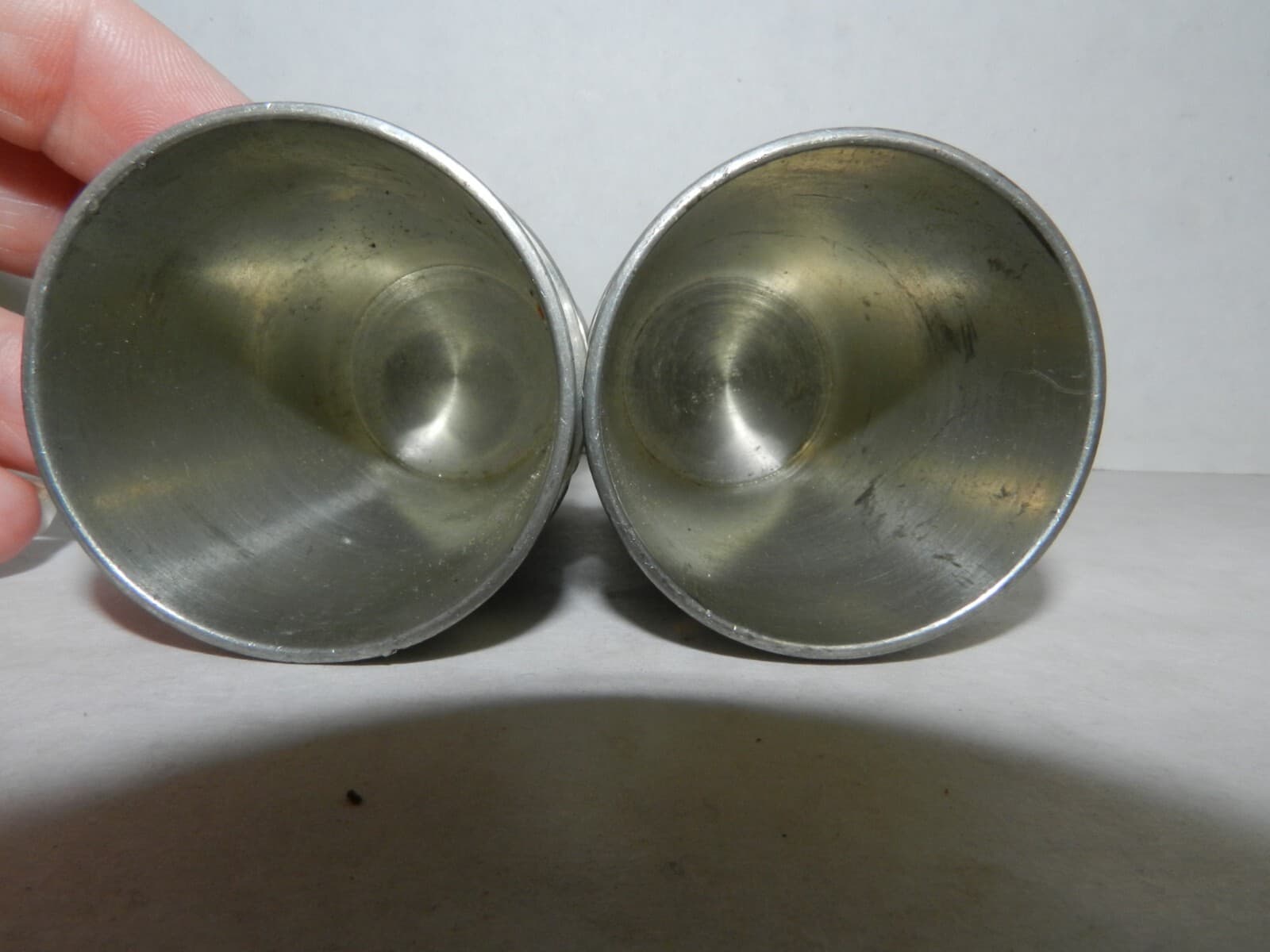 Feinzinn GES.GESCH. NK W Germany Pewter Footed Shot Glass FEIN ZINN Pair T28K - Thumbnail 4