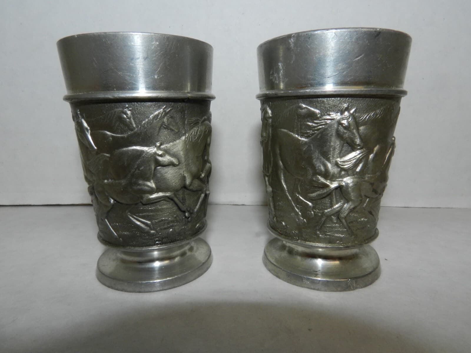 Feinzinn GES.GESCH. NK W Germany Pewter Footed Shot Glass FEIN ZINN Pair T28K - Thumbnail 2