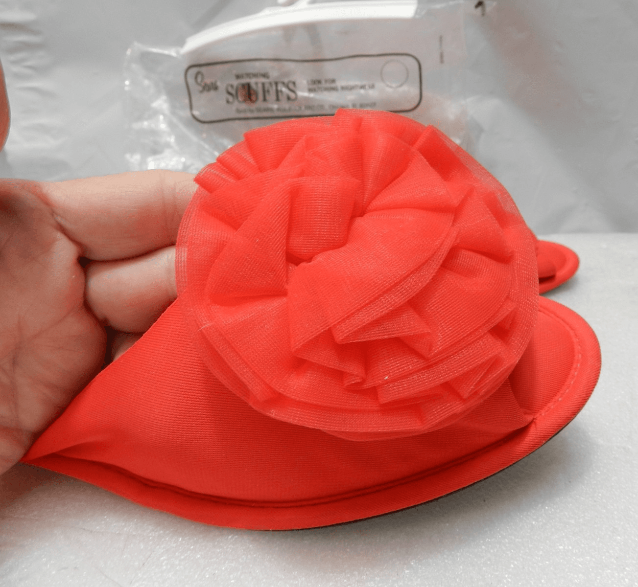 Vintage Sears Peep Toe Scuffs Slippers RED Sz 8-9 Never Worn (H3J) - Thumbnail 3